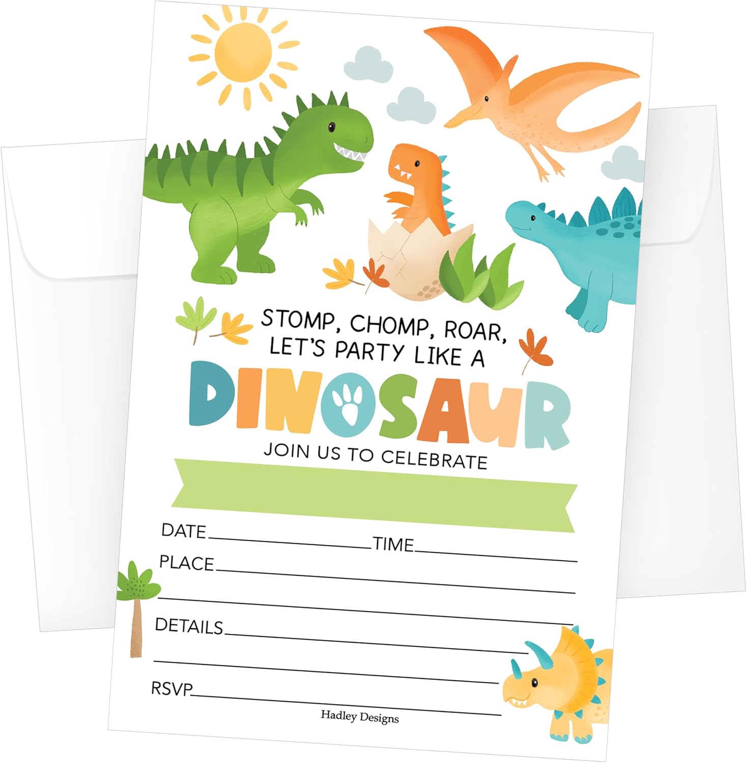 Hadley Designs Dinosaur Birthday Invitations 15-Pack 4x6