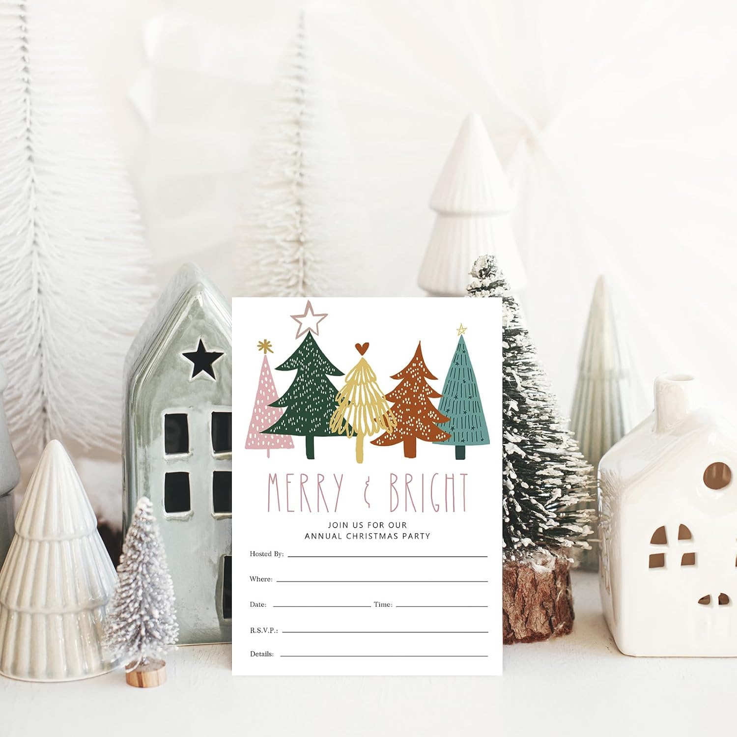 Whaline 25 Pack Boho Christmas Invitations with Envelopes and Stickers