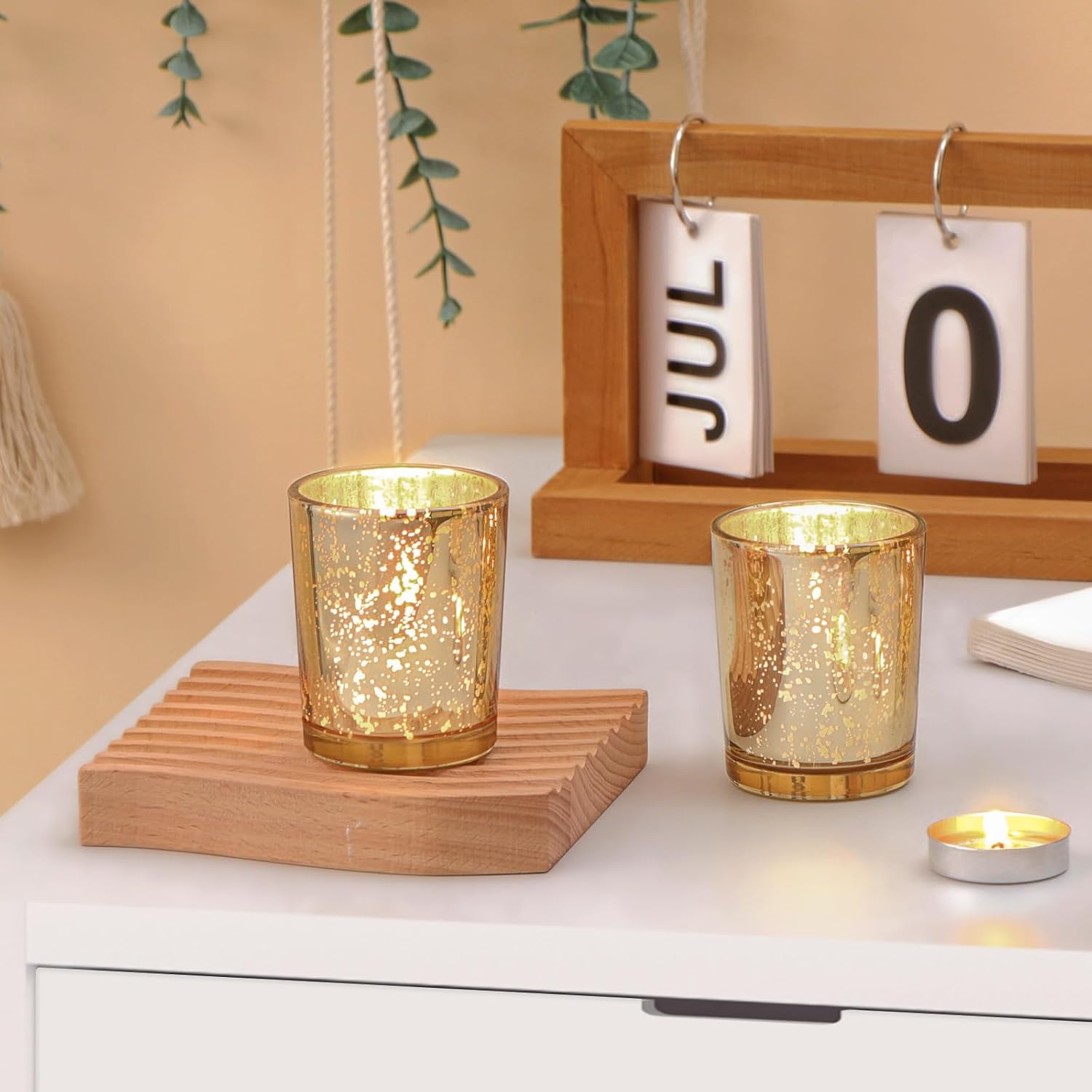 Gold Tea Light Candles Holders for Wedding Centerpieces 24Pcs