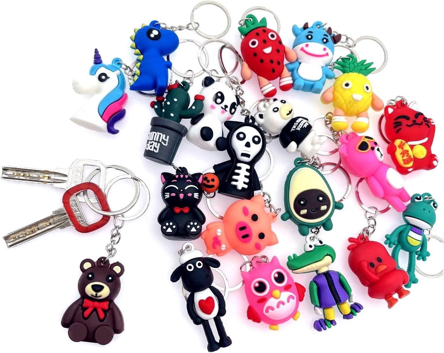 JZK 20pcs 3D Animal Keychain Set for Kids