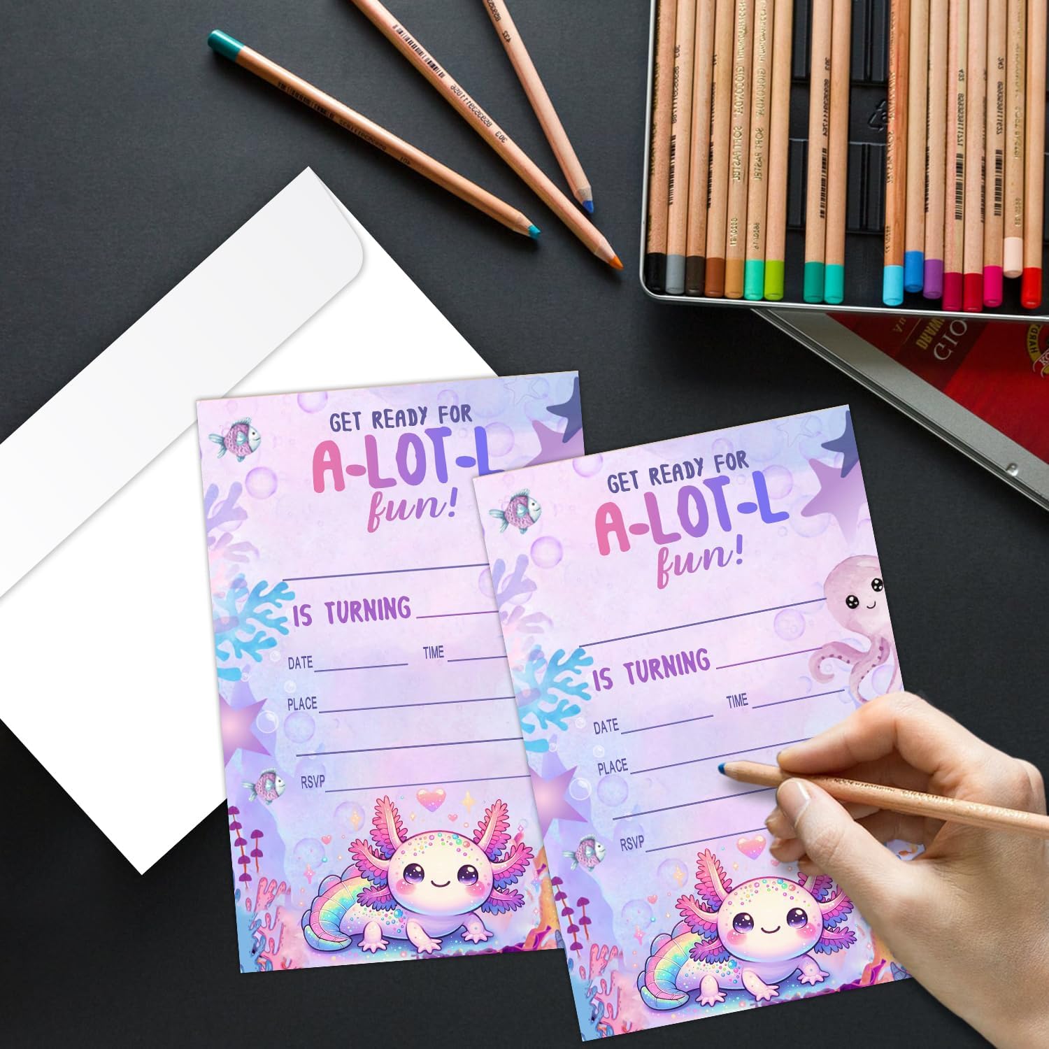 Axolotl Birthday Invitations for Kids 20 Piece Set