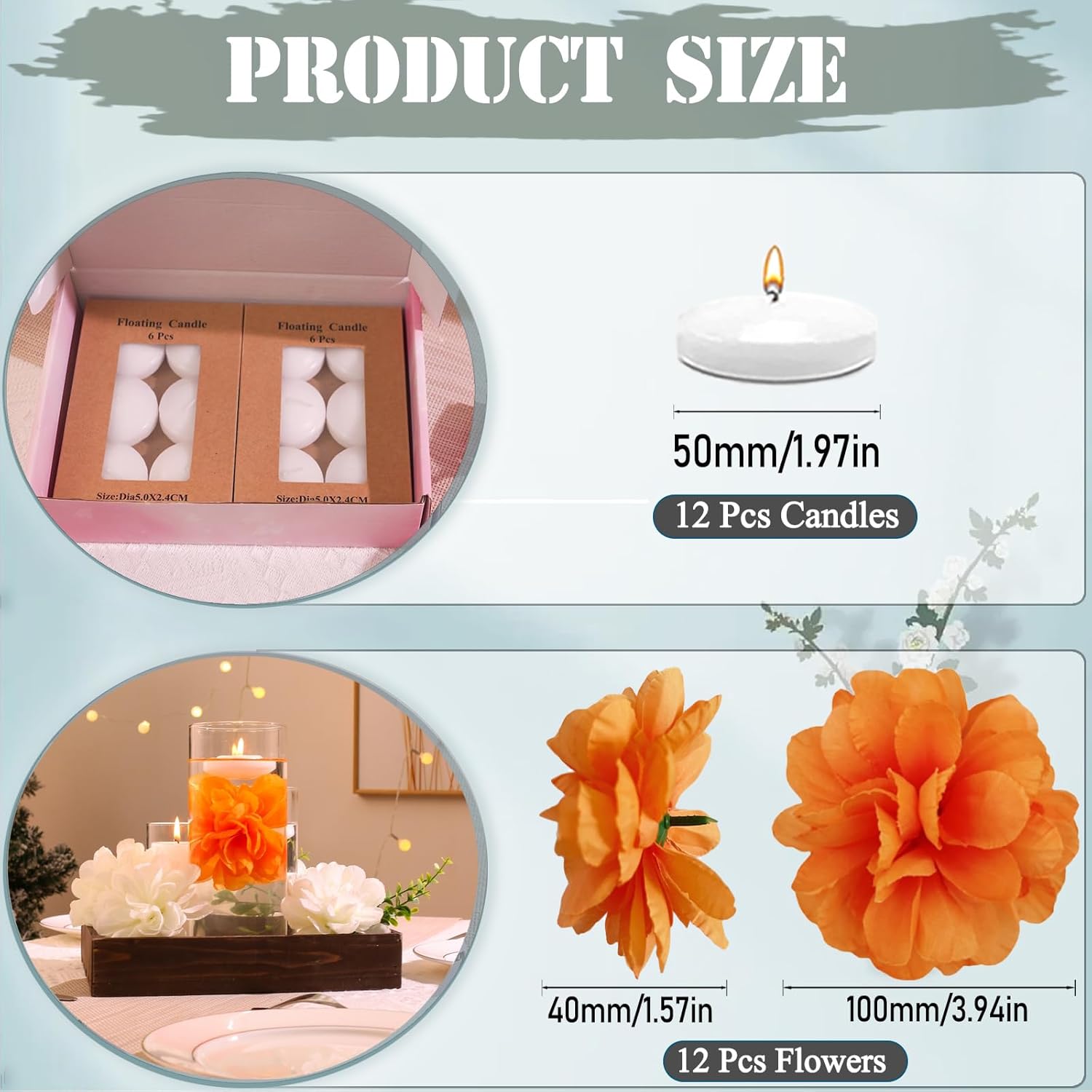24 Pcs Floating Candles and Artificial Flowers for Centerpieces