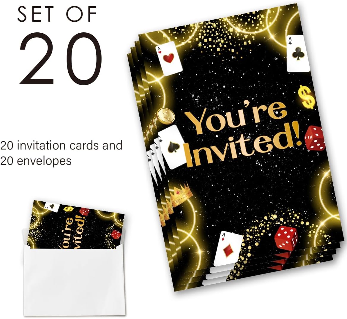 Casino Birthday Invitations with Envelopes Set of 20