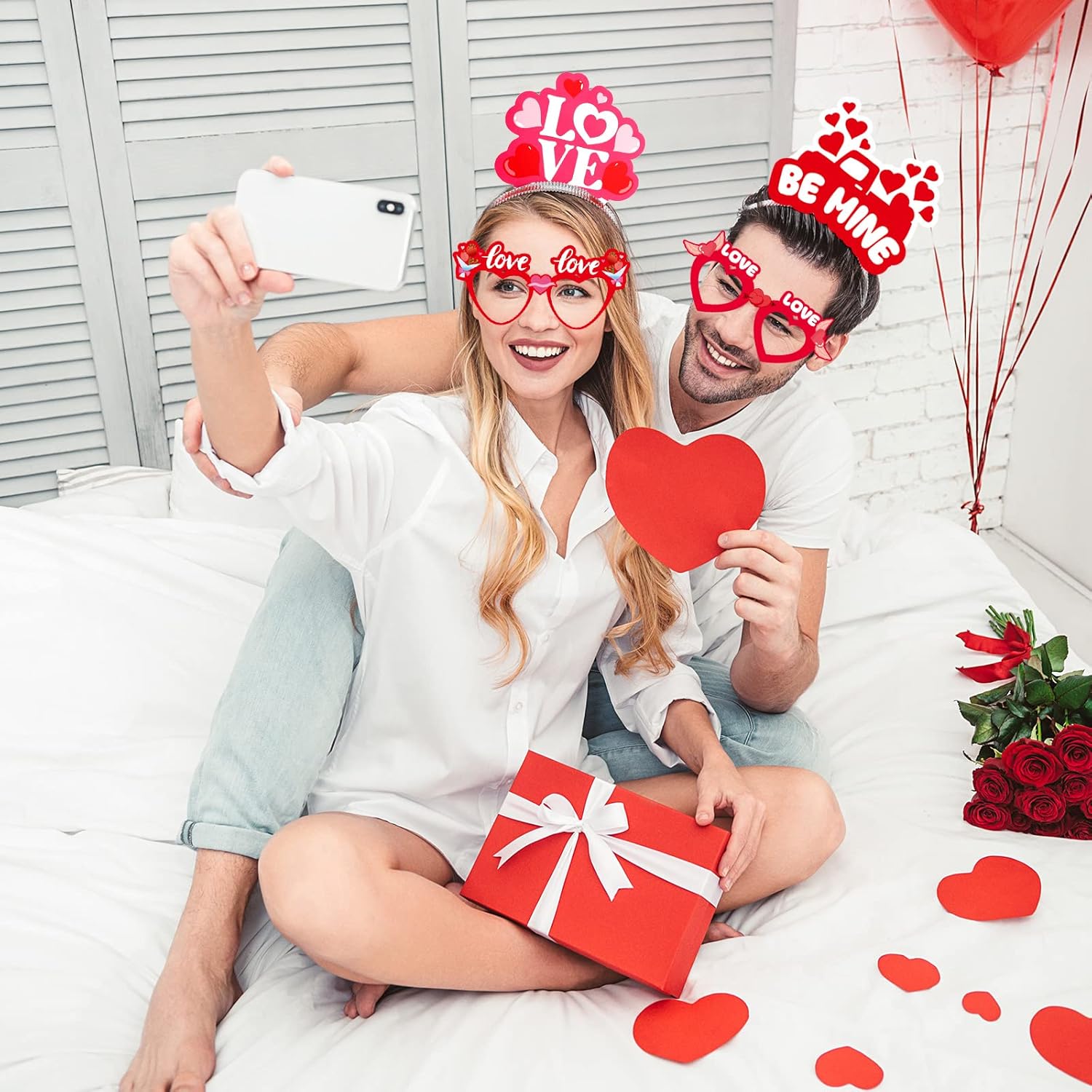 Kingdder 18 Pcs Valentines Day Headband and Glasses Set