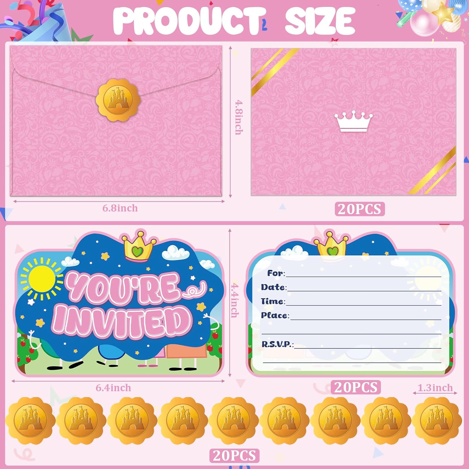 Pink Pig Birthday Invitations 20Pcs Cute Animal Party Cards for Girls