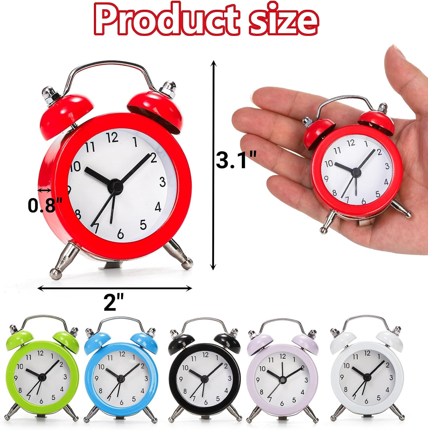 Noamus 6 Pcs Mini Twin Bell Alarm Clocks
