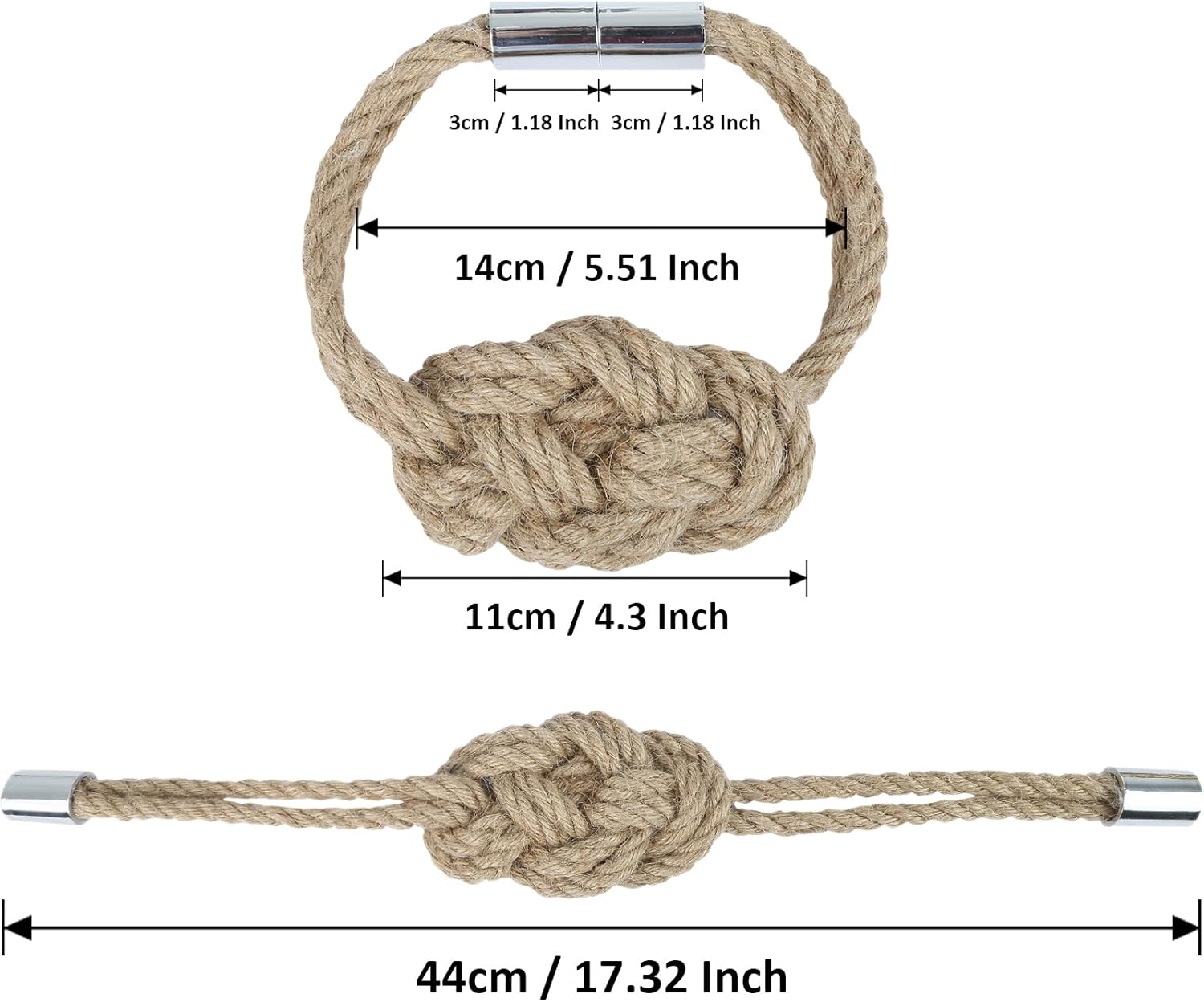 4 Pack Natural Jute Magnetic Curtain Holdbacks