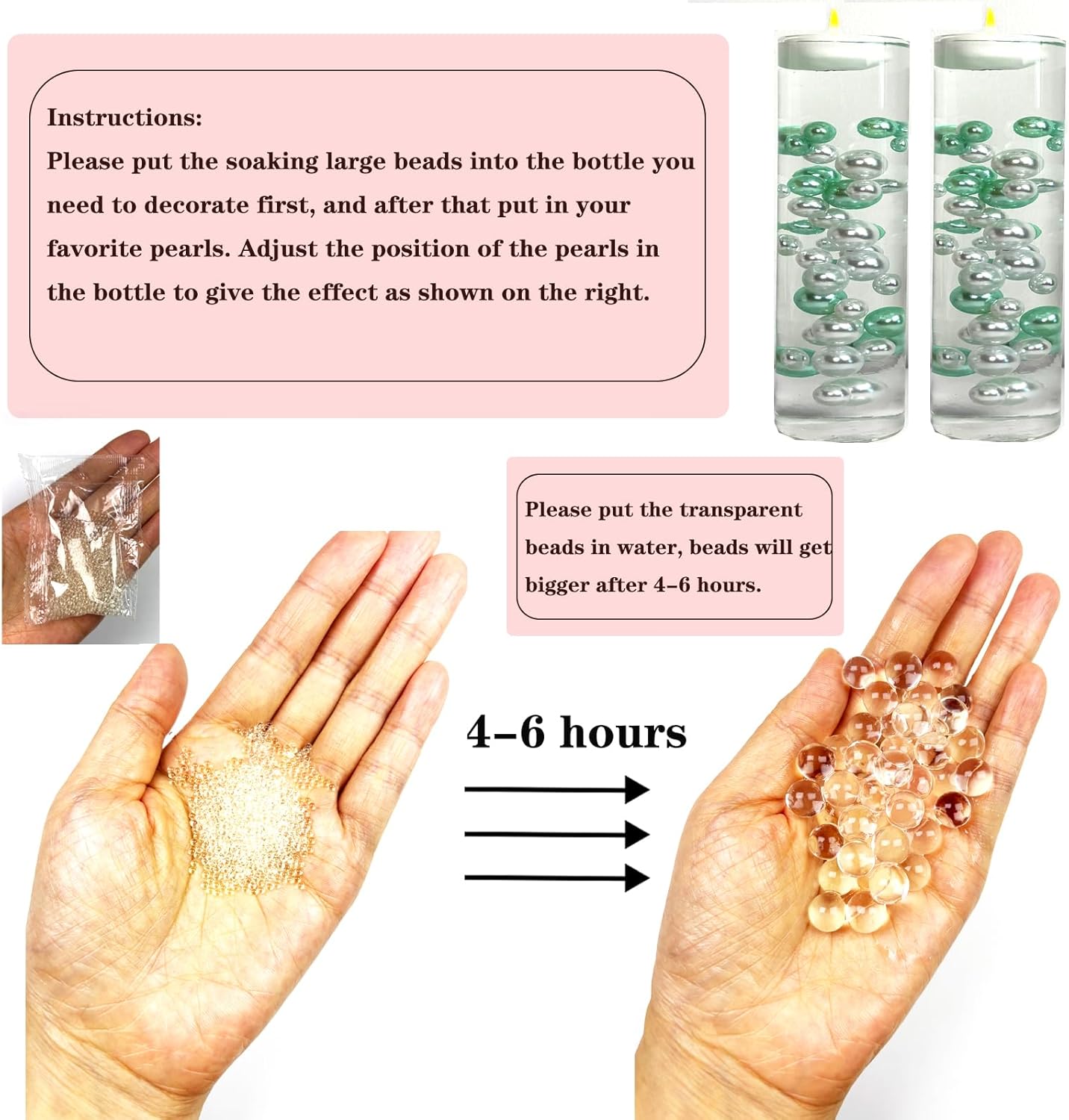 Floating Pearls Vase Filler 105pcs 1000 Transparent Beads