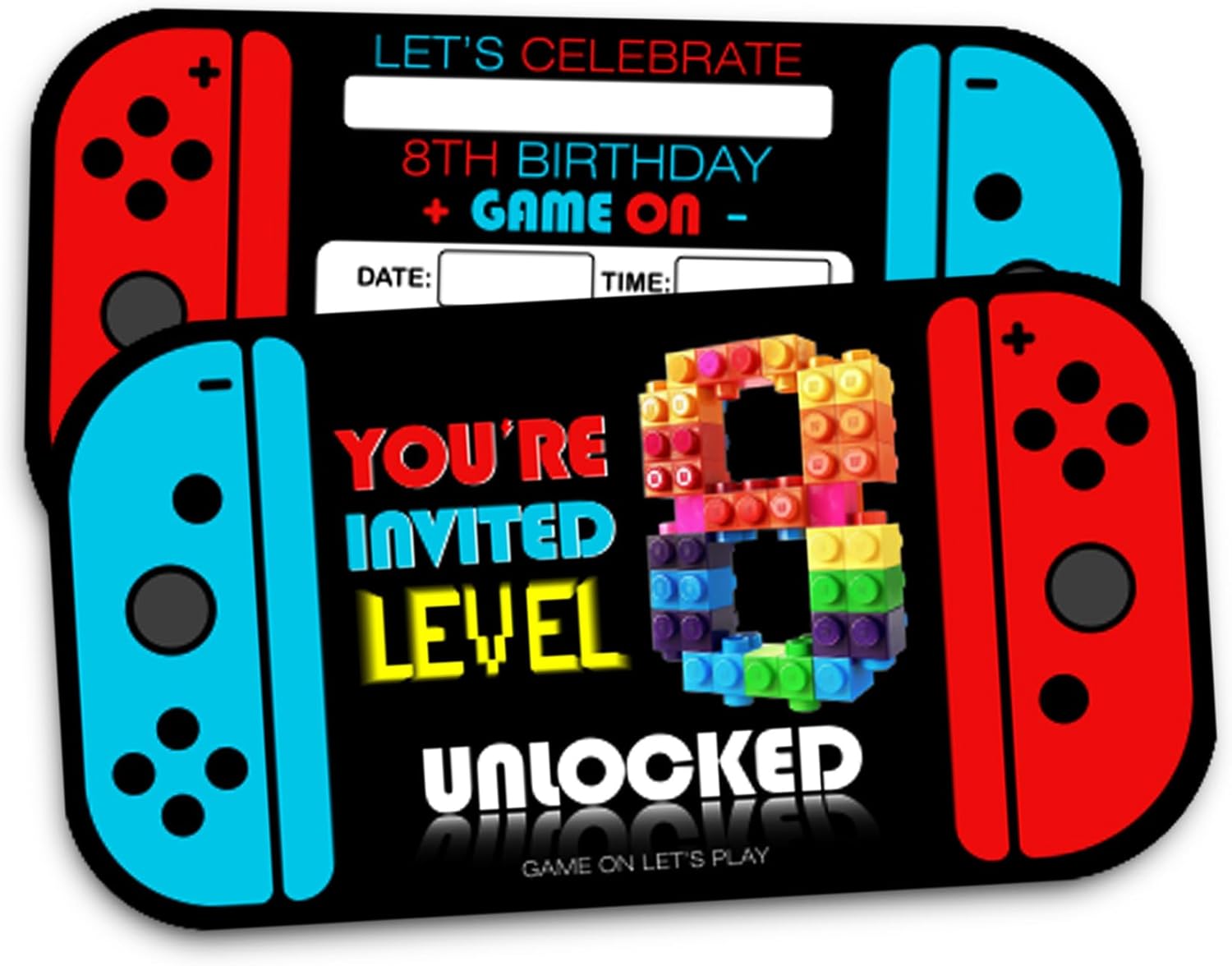 Video Game 8th Birthday Invitation Cards Set