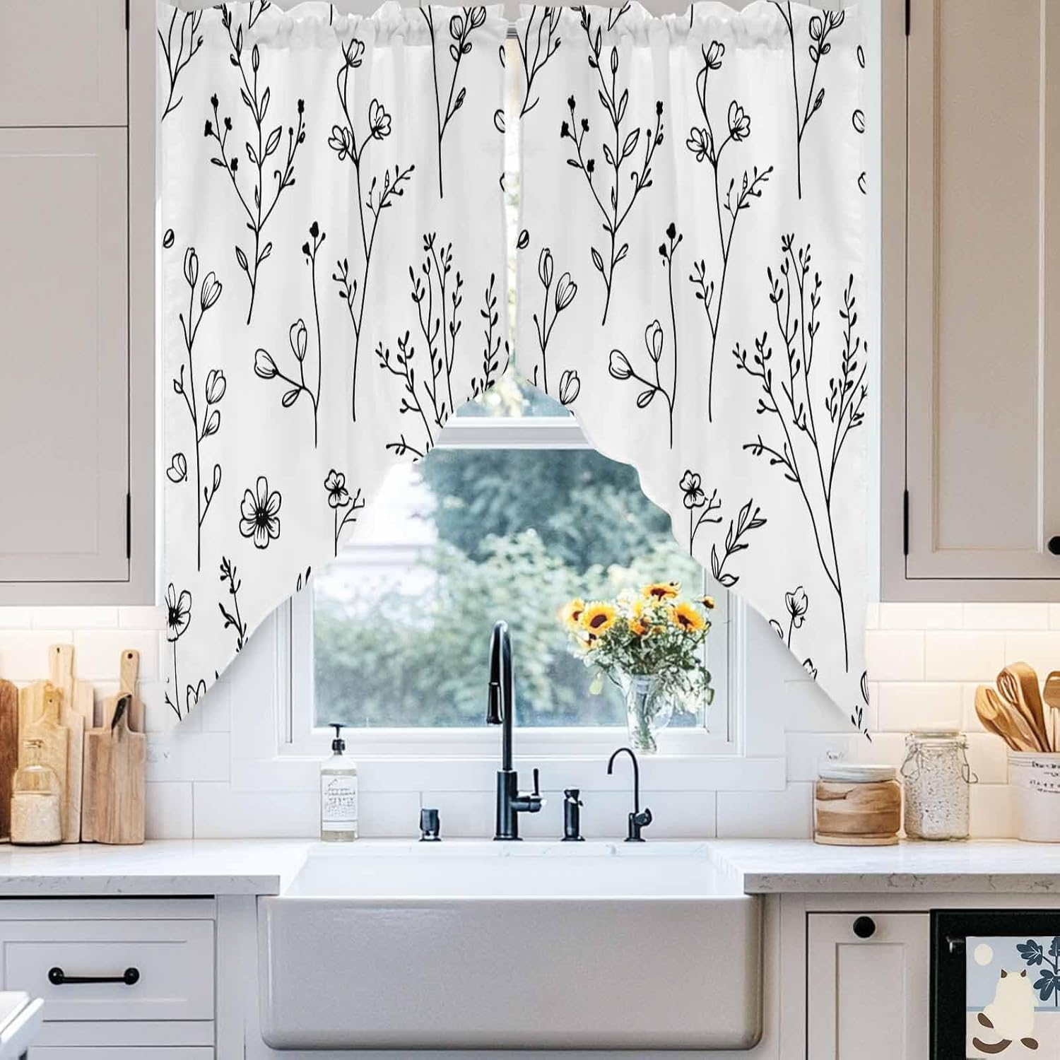 Spring Blooms Botanical Swag Valances 2 Pack Kitchen Window Curtains