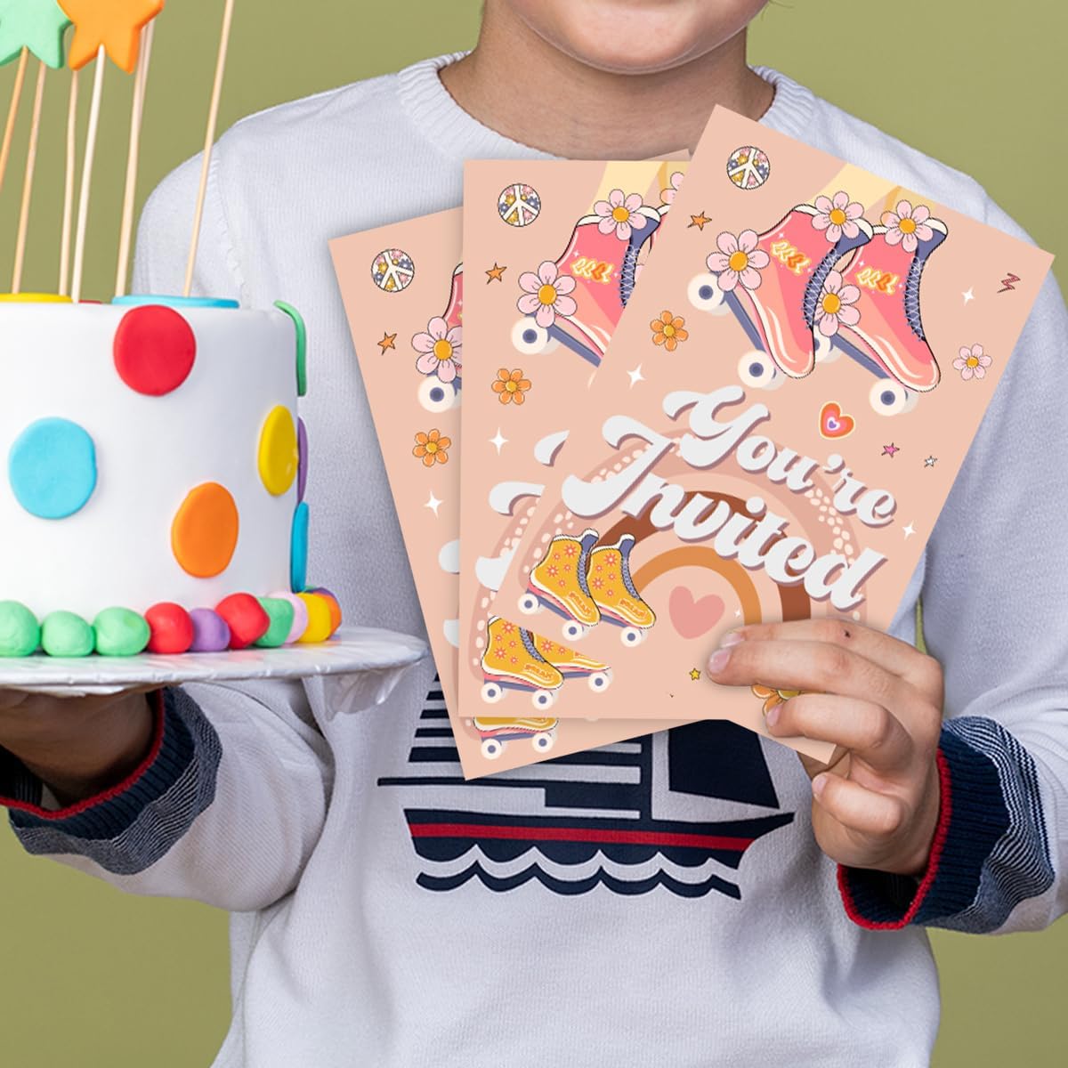 Rainbow Roller Skate Birthday Invitations 30-Pack