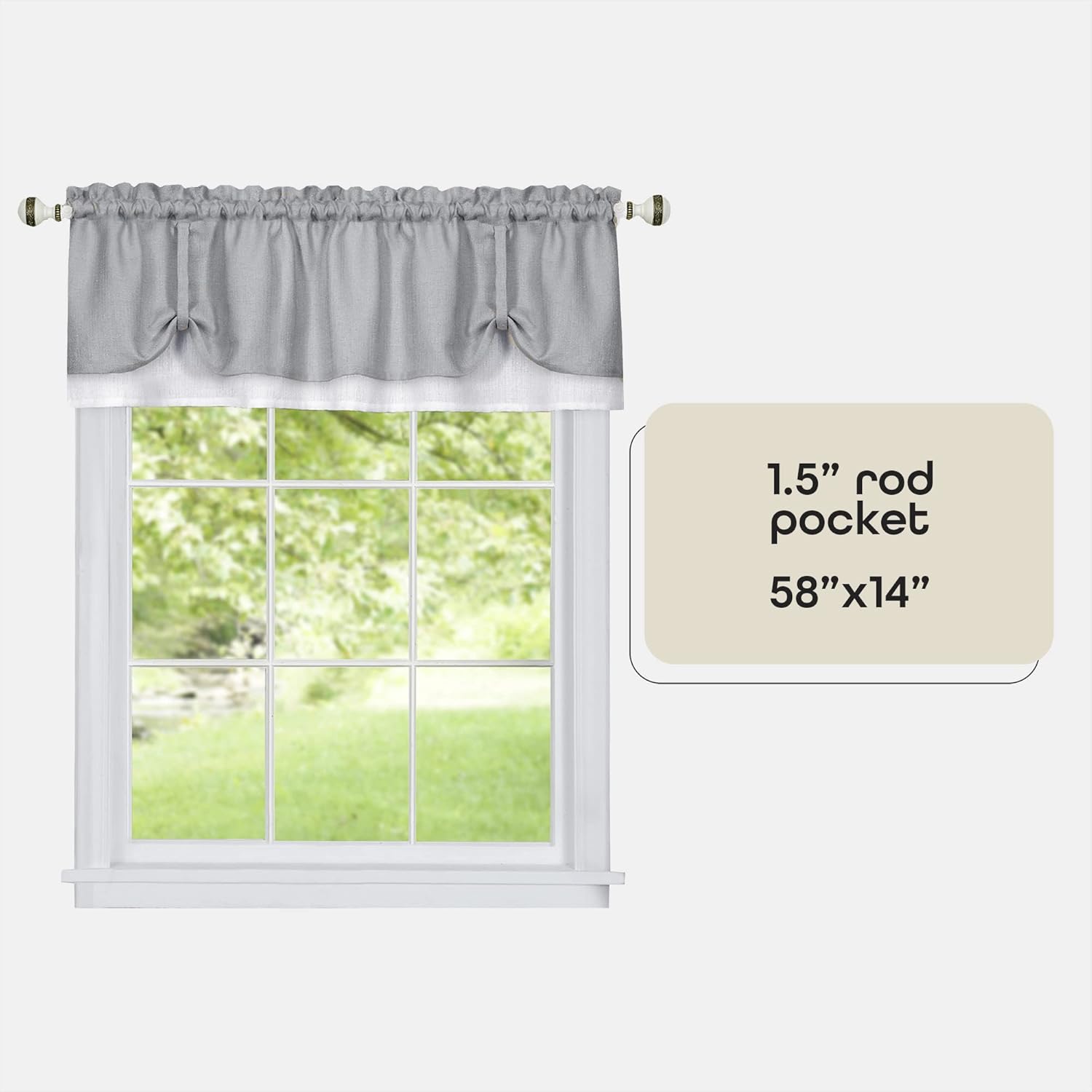 Soft Window Darcy Curtain Valance in Grey and White