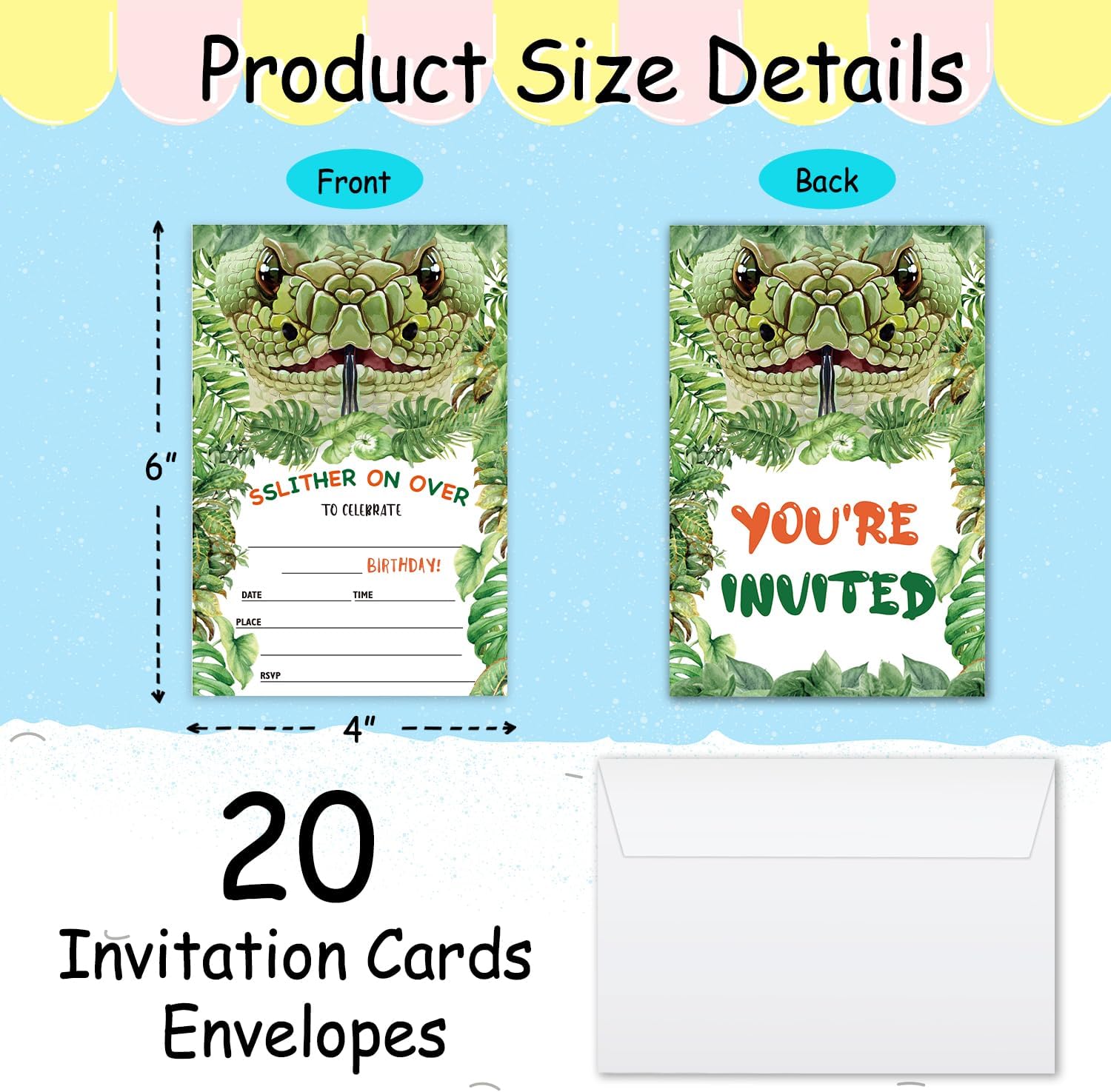 DOIUCRO Snake Birthday Party Invitations Pack of 20