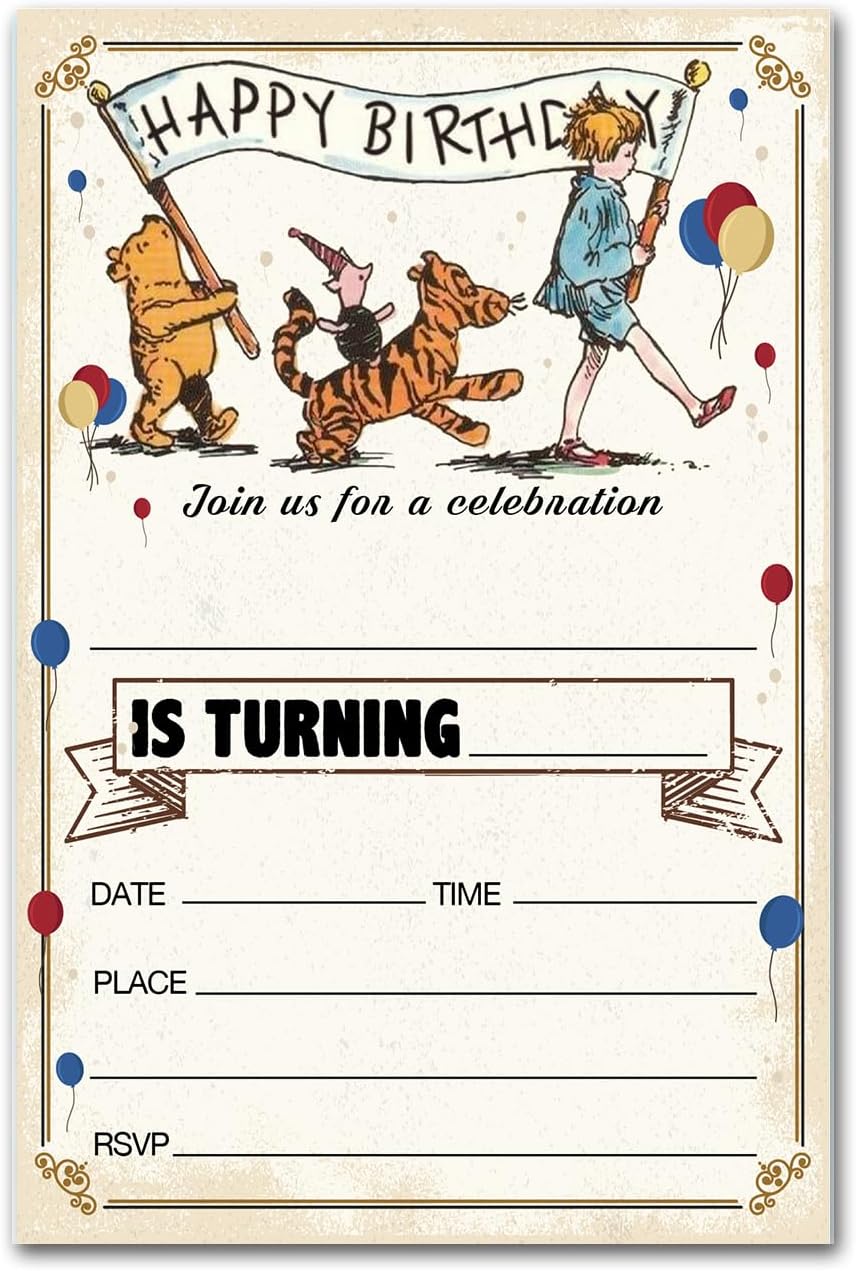 Winnie the Pooh Birthday Invitations 20 Cards with Envelopes