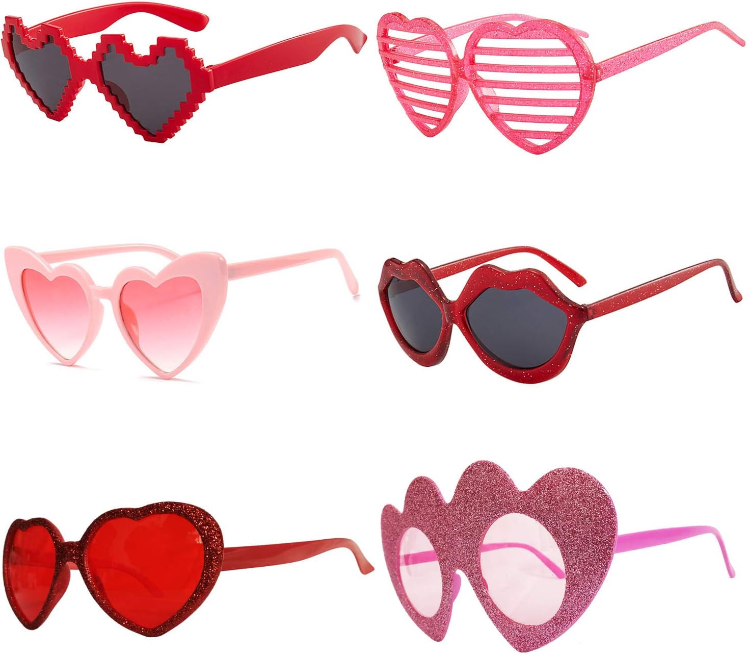 Valentines Day Heart Shaped Photo Booth Glasses Set 6pcs