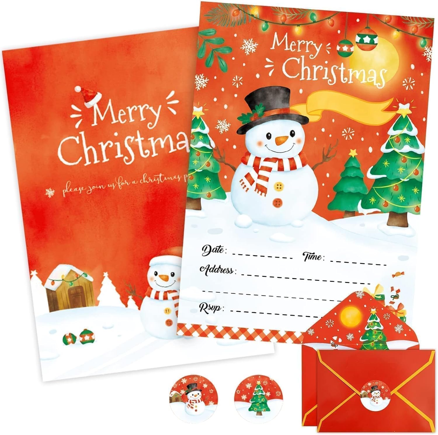 WERNNSAI 24 Pack Christmas Party Invitations with Envelopes and Stickers
