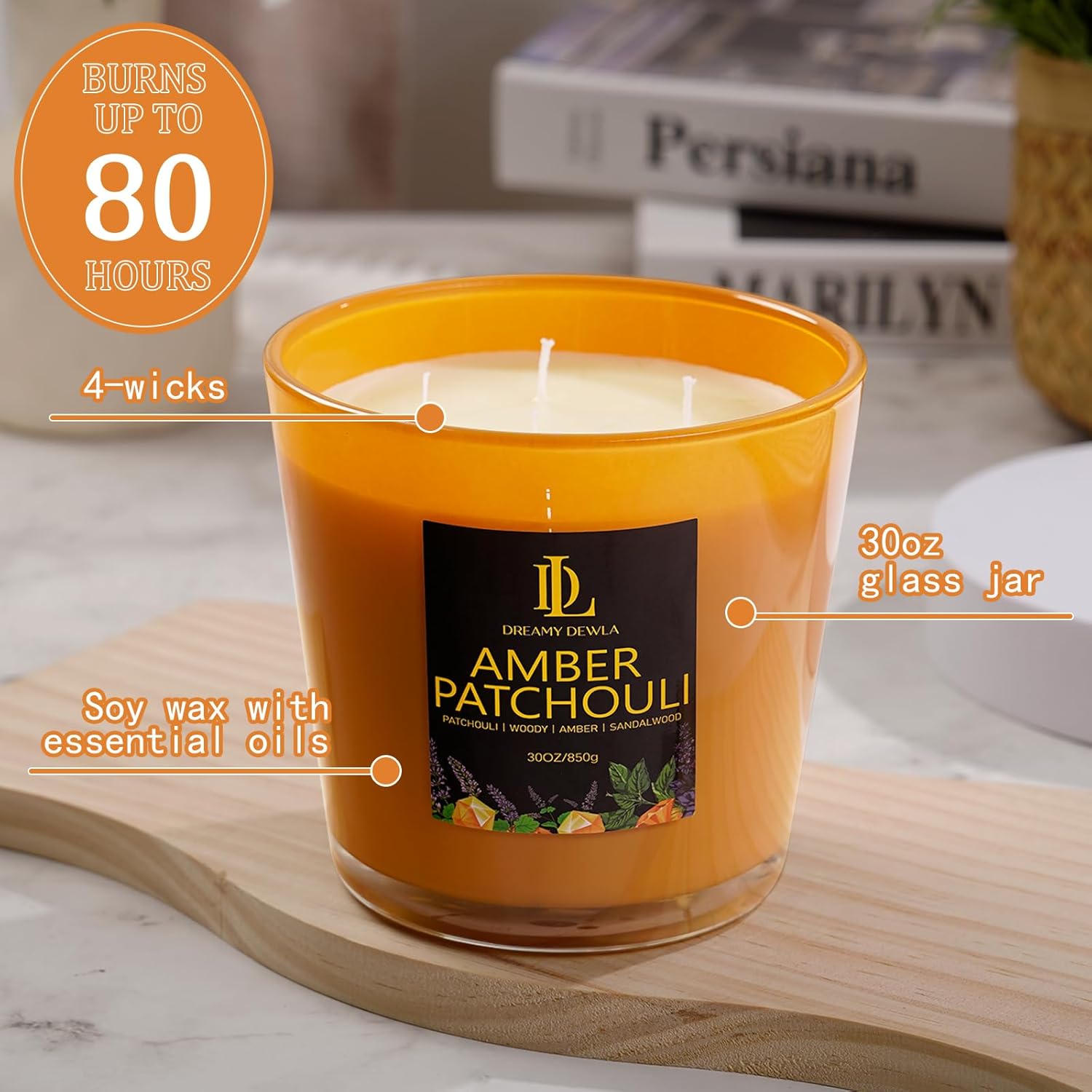 Amber Patchouli 30oz Soy Candle with 4 Wicks