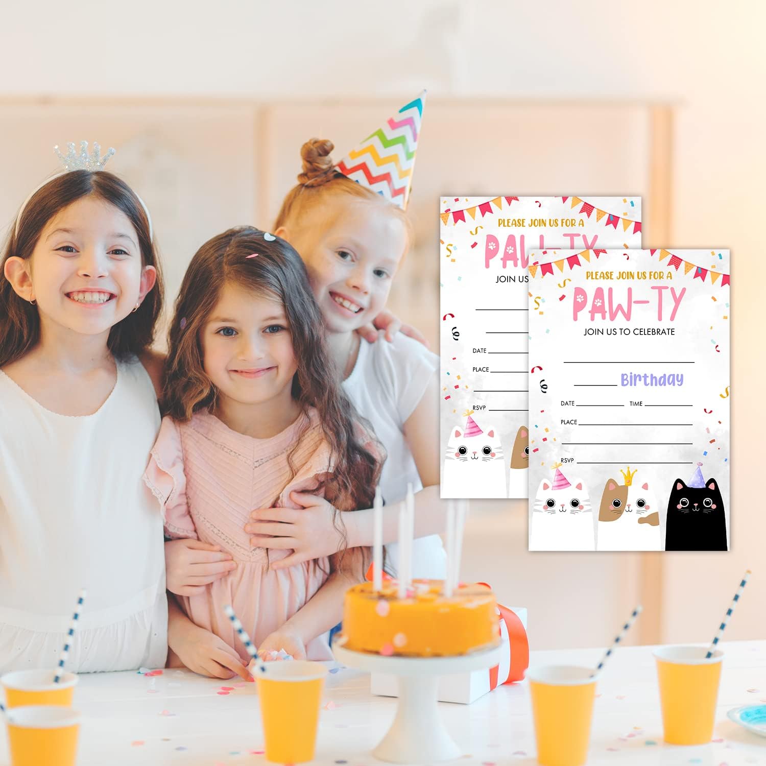 LWBEO Cat Birthday Invitation Cards with Envelopes