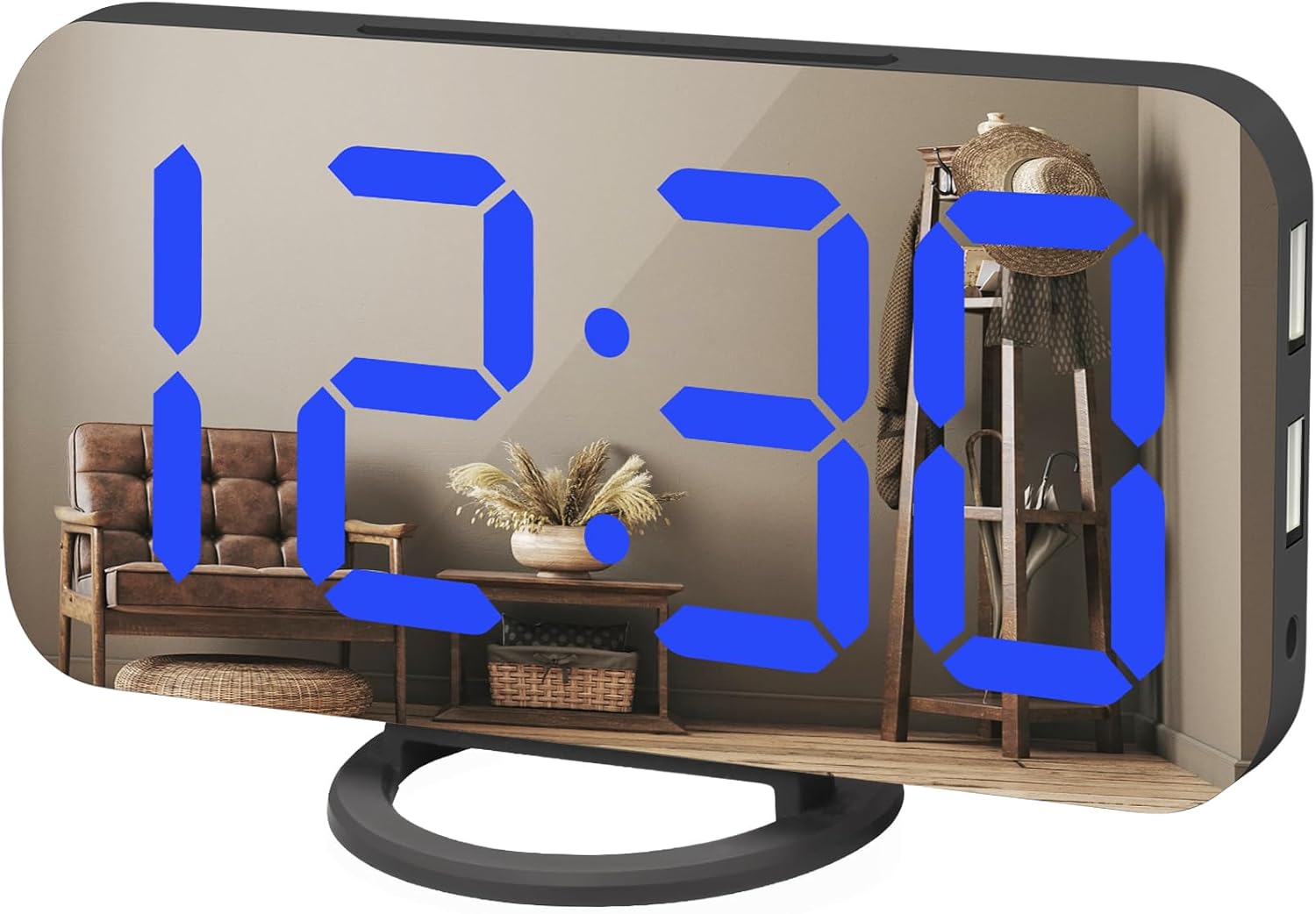 WulaWindy Digital Alarm Clock with USB Charger and Large Mirror