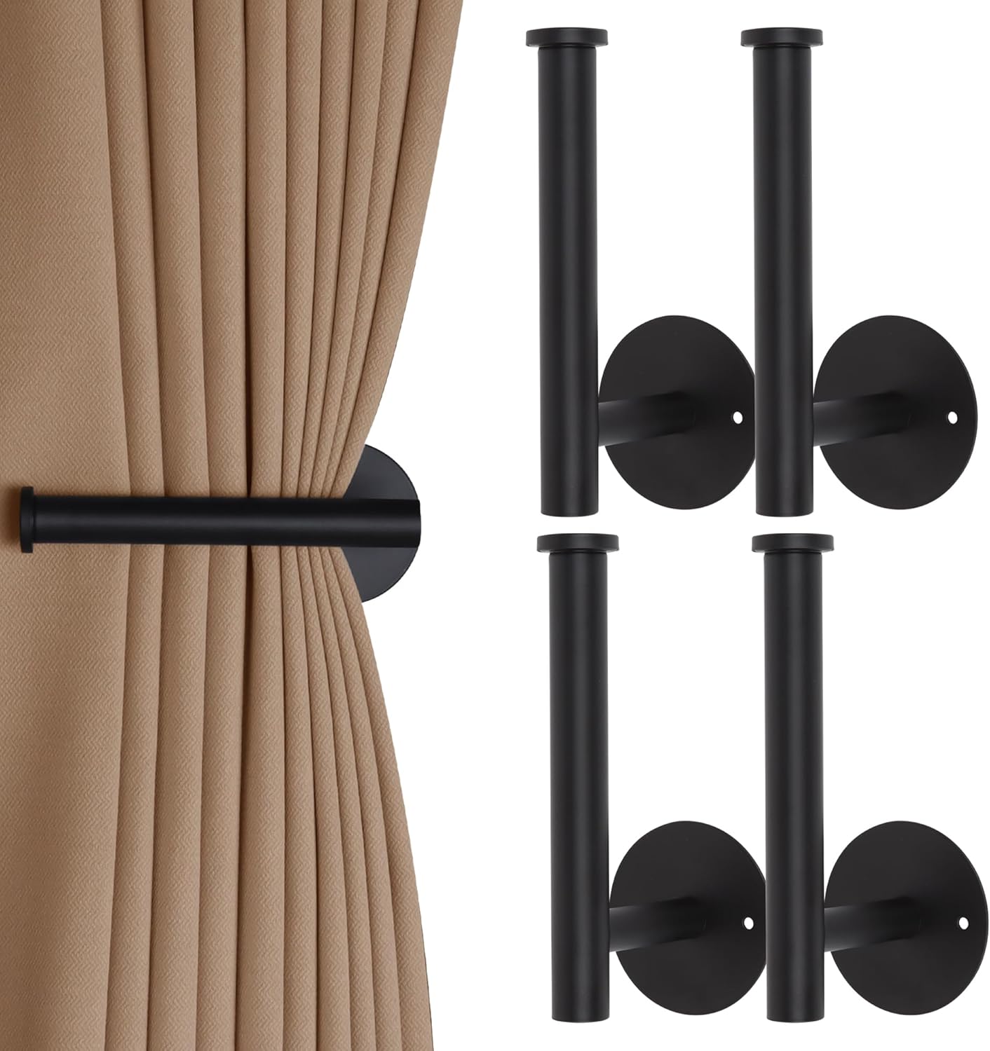 4 Pack Curtain Holdbacks Black Self-Adhesive or Screw Curtain Tiebacks