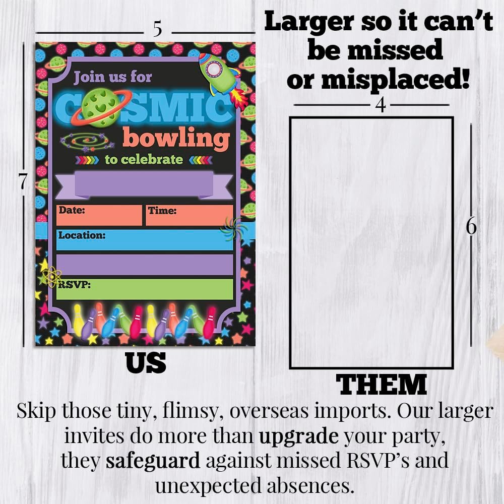 Cosmic Bowling Party Invites 20 5x7 Fill In Cards