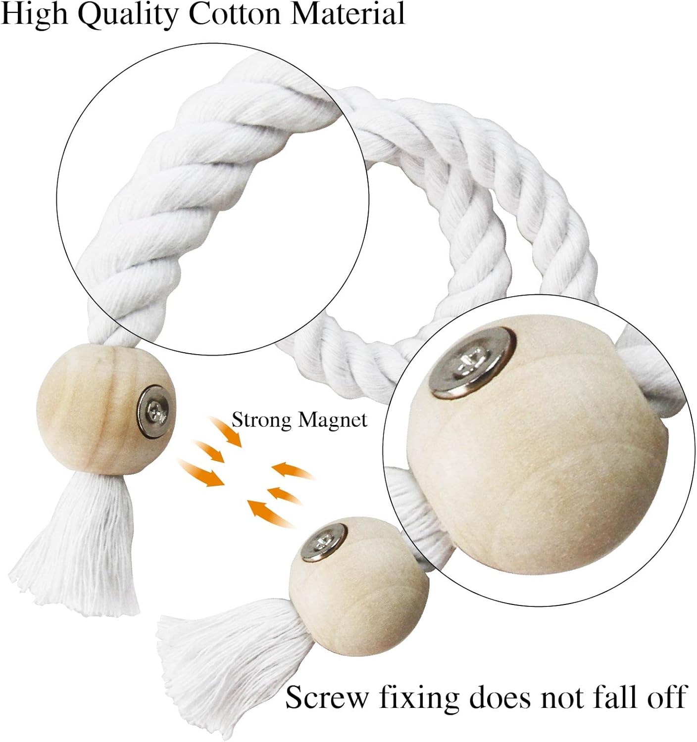 4 Pack White Magnetic Curtain Tiebacks with Wooden Buckle
