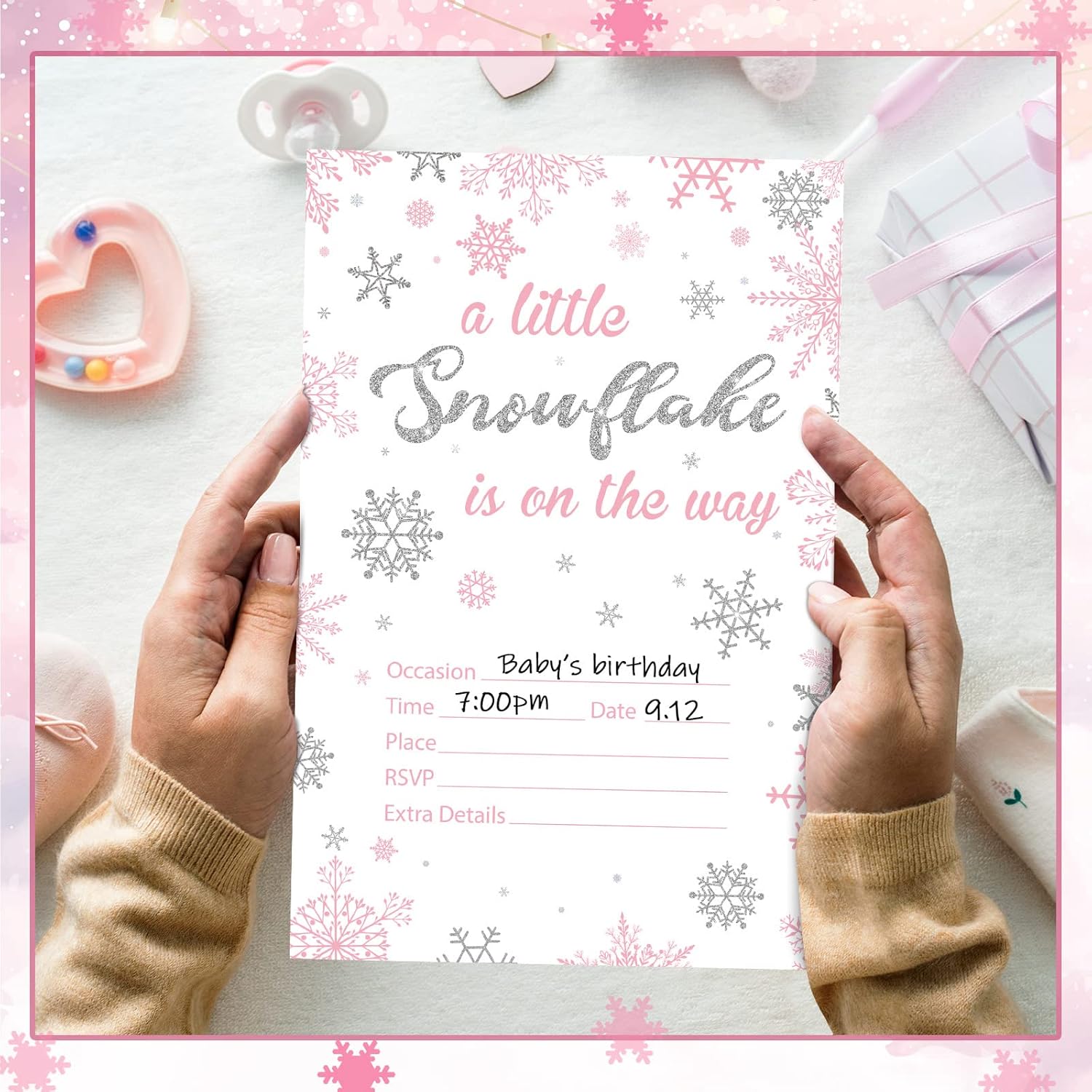 25 Sets Snowflake Baby Shower Invitations with Envelopes