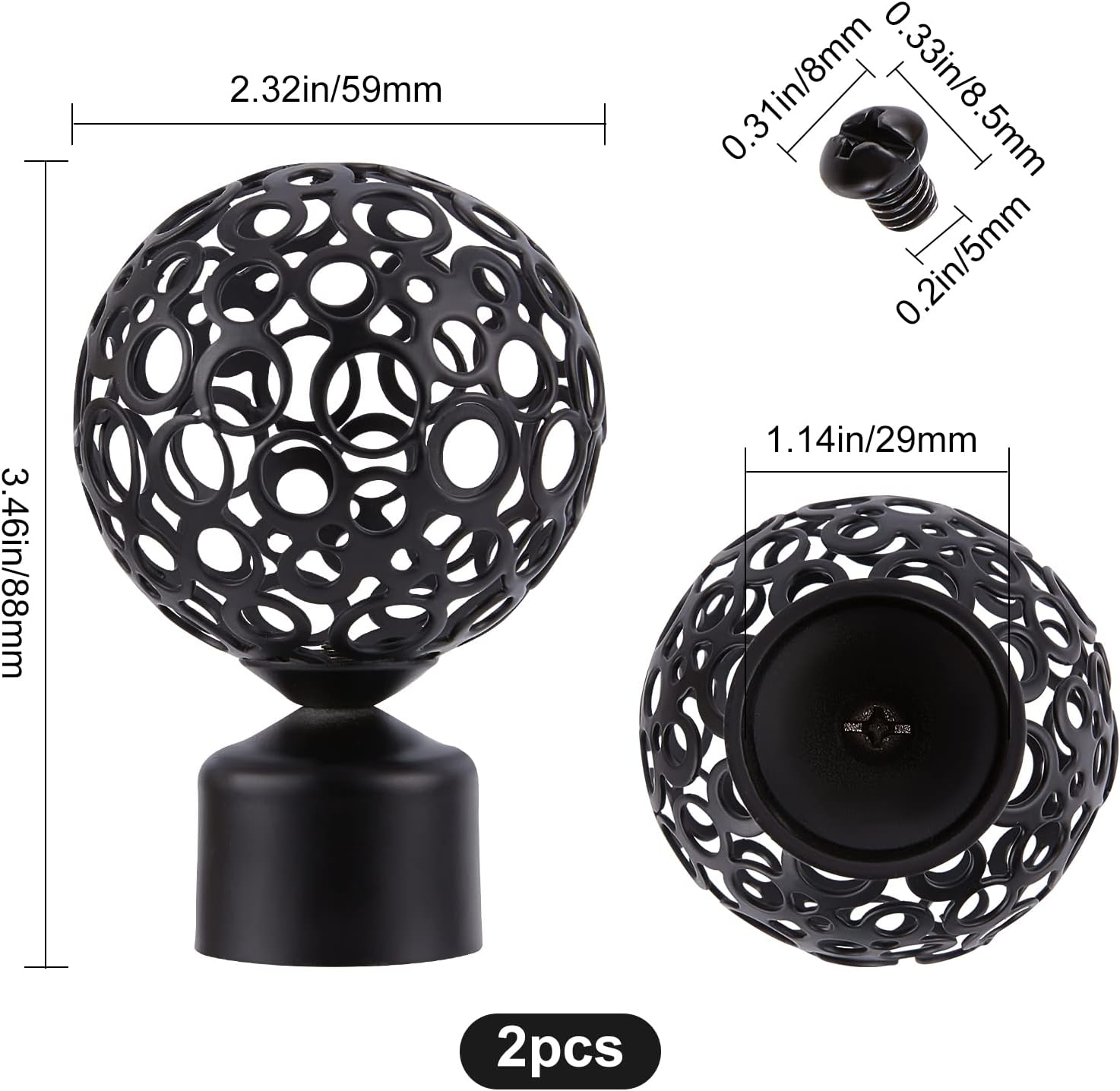 GORGECRAFT 2PCS Black Round Curtain Rod Finials