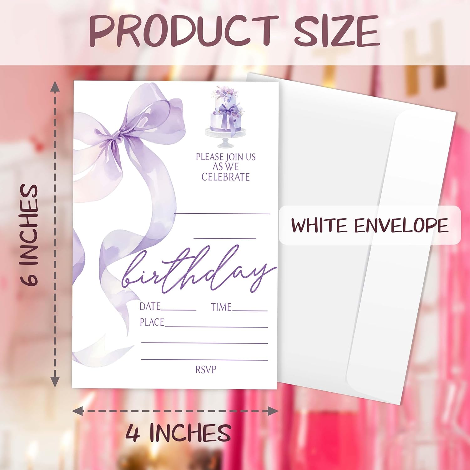 Eronm Purple Bow Birthday Invitations 20 Pack