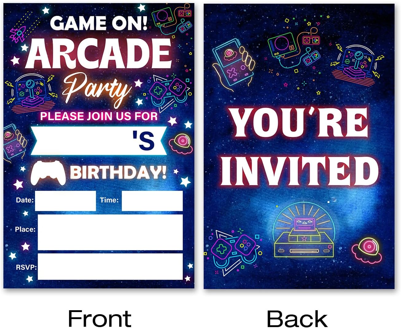 VAHATAN Arcade Party Birthday Invitations 20 Pack with Envelopes