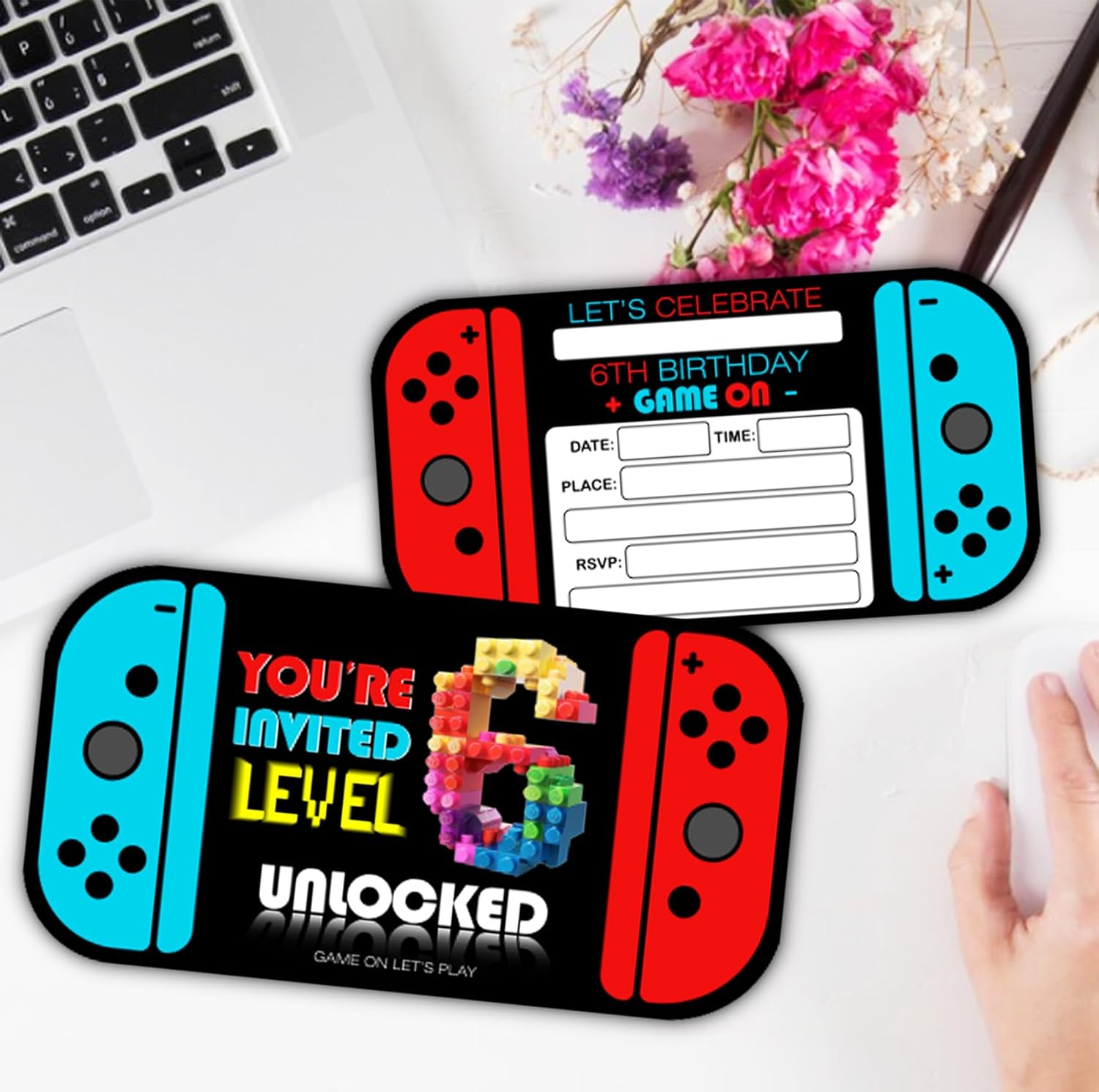 Video Game 6th Birthday Invitation Cards Set