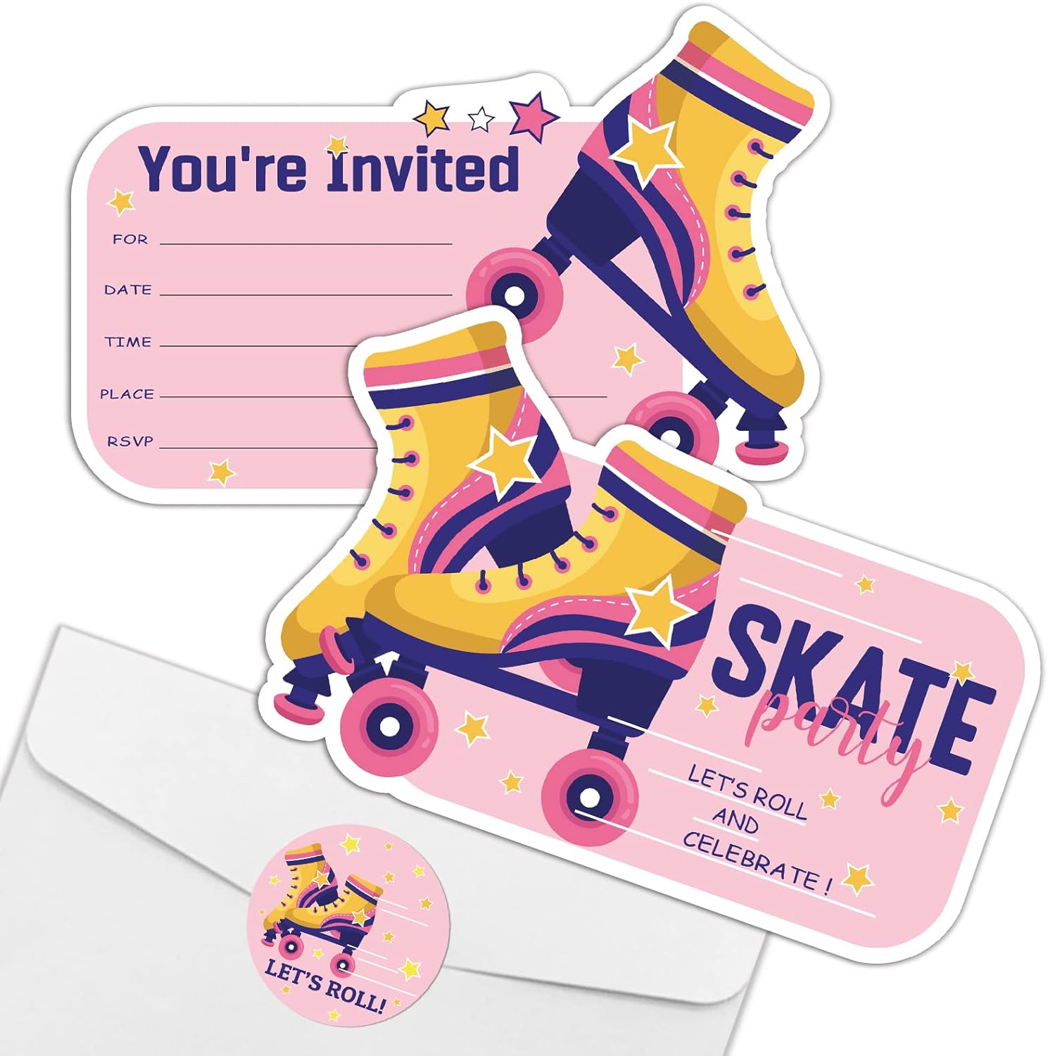 REWIDPARTY Skate Party Shaped Invitations Set of 15