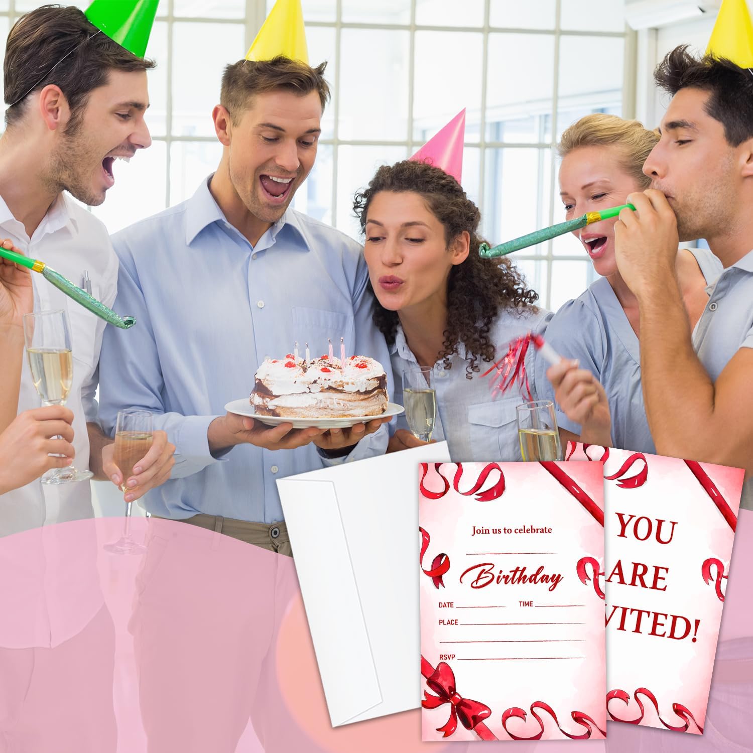 Red Bow Birthday Party Invitation Cards with Envelopes 20 Pcs
