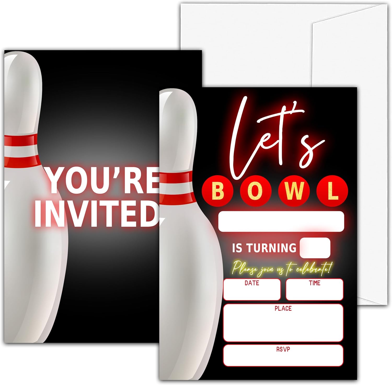 Bowling Birthday Invites for Boys Girls 20 Set