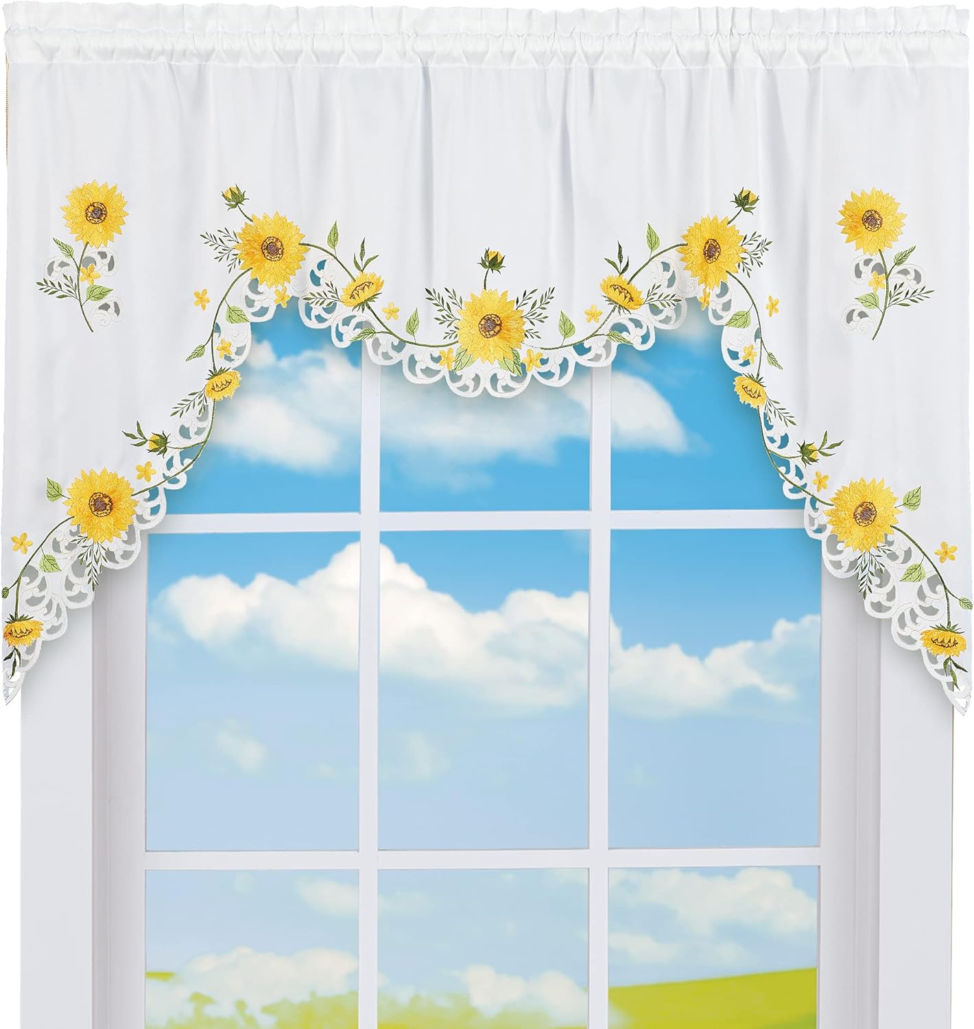 Collections Etc Embroidered Sunflower Kitchen Curtains