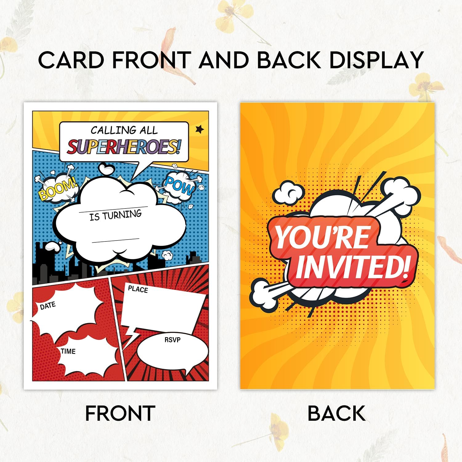 Comic Superhero Birthday Invitations with Envelopes