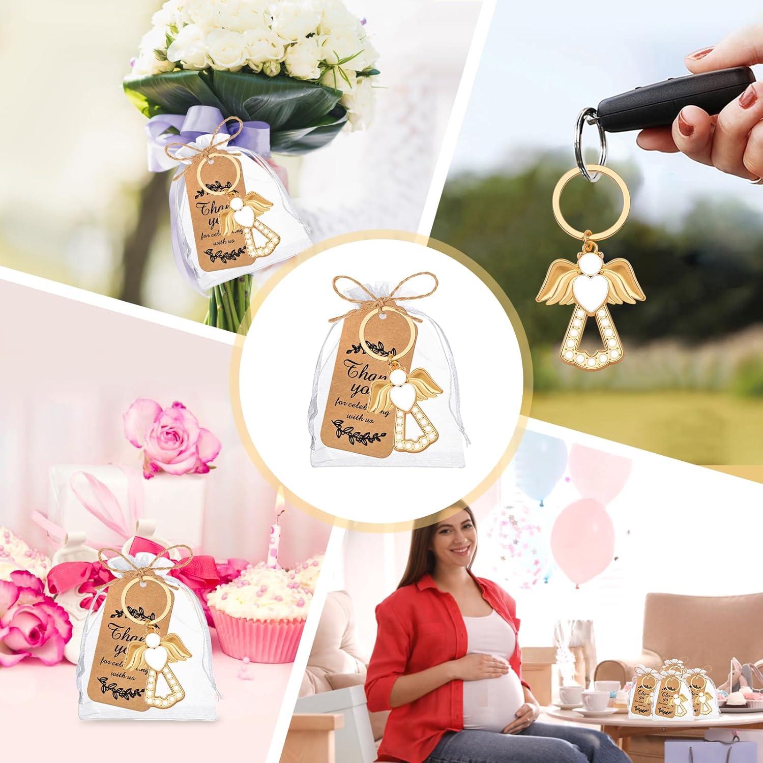 VZCBZC 24Set Angel Keychain Favor Pack