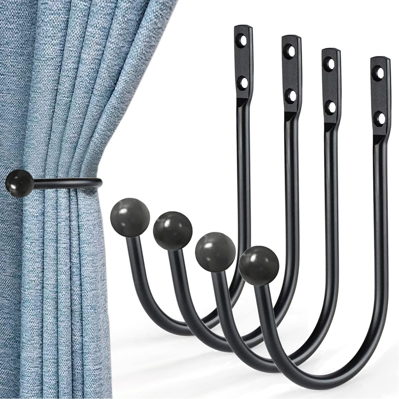 Meetart Black Curtain Holdbacks 4 Pack with Screws