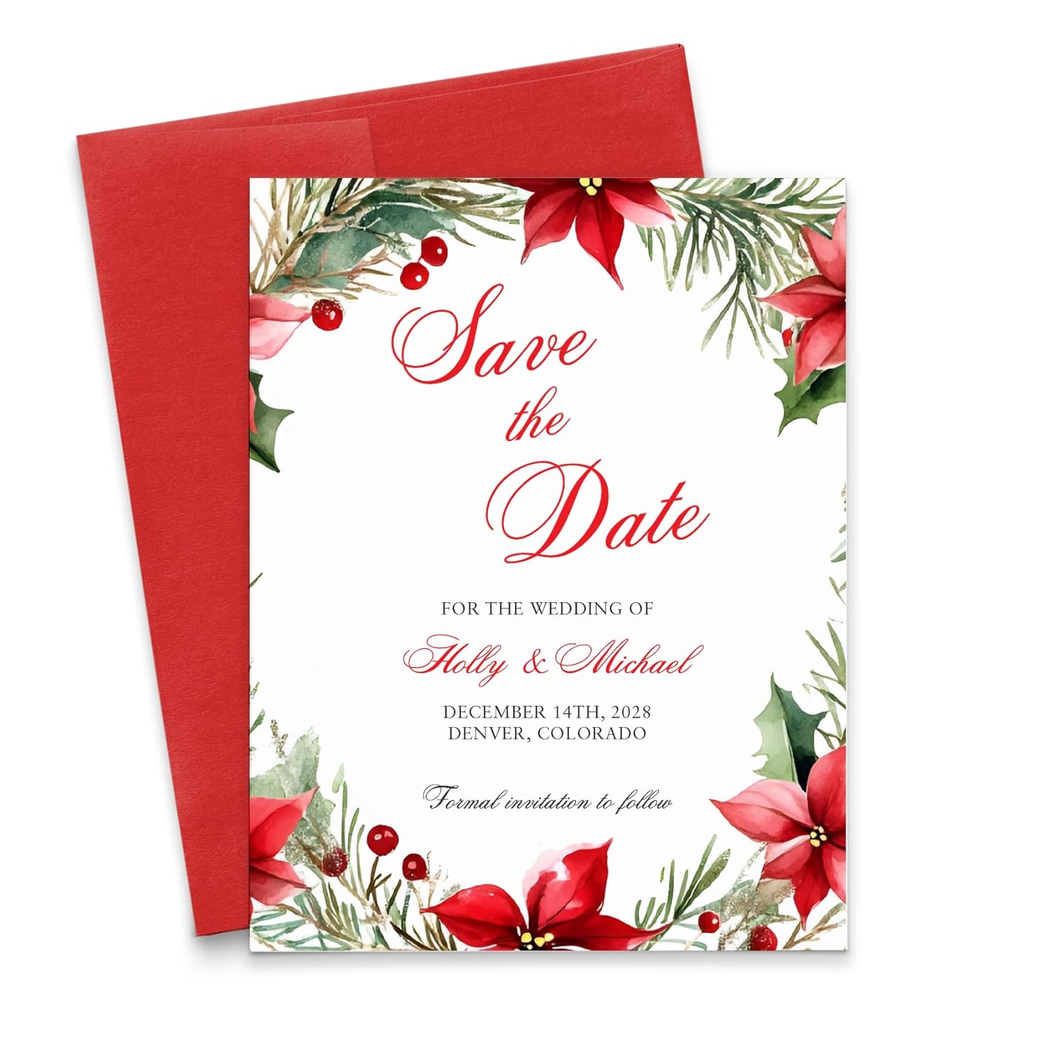 Modern Pink Winter Save the Date Cards With Envelopes