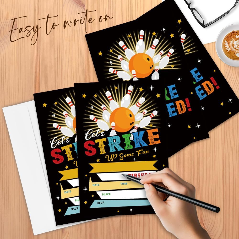 Glitter Bowling Ball Birthday Invitation Cards 4x6 Double Sided