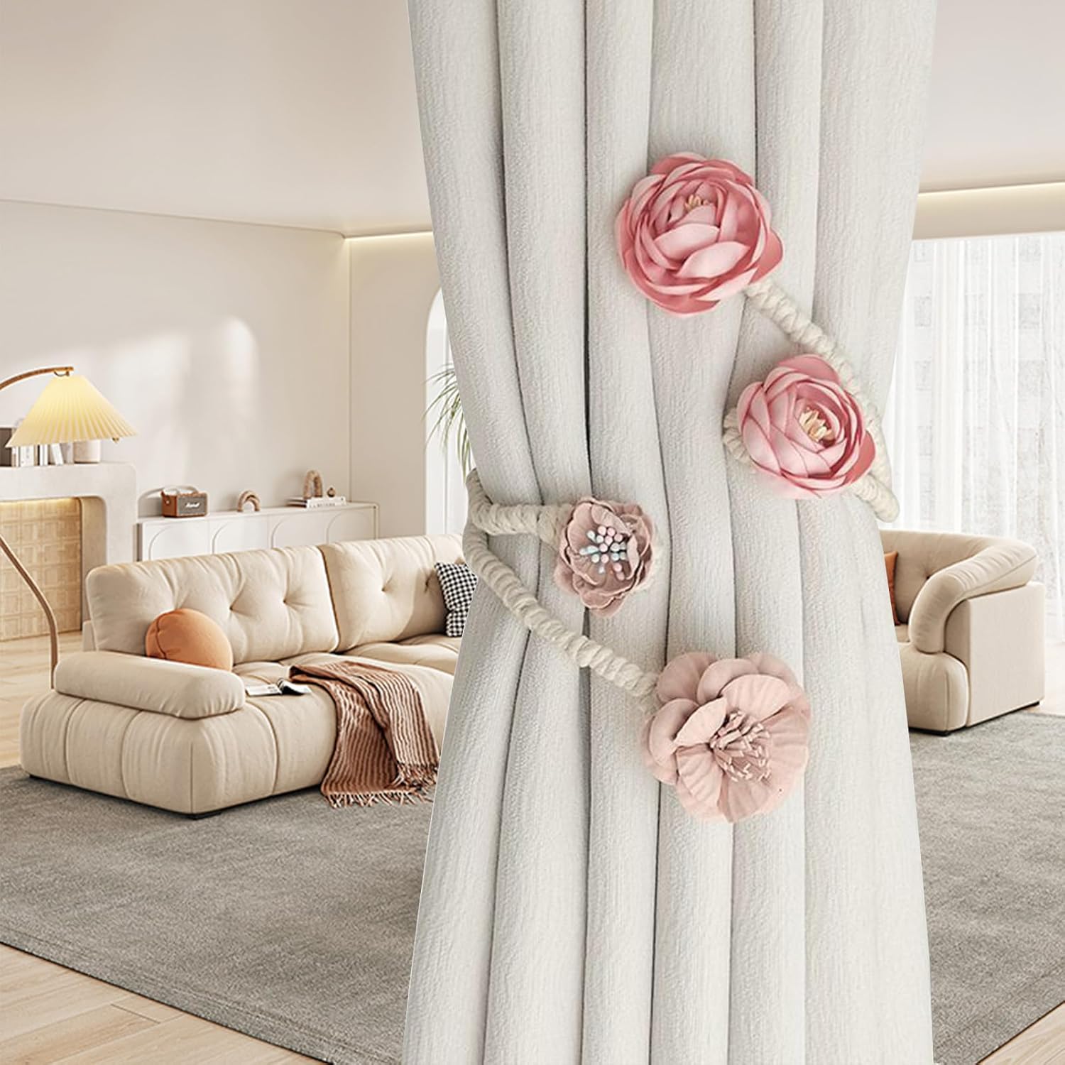Boho Flower Curtain Tie Backs Pink Decorative Holdbacks