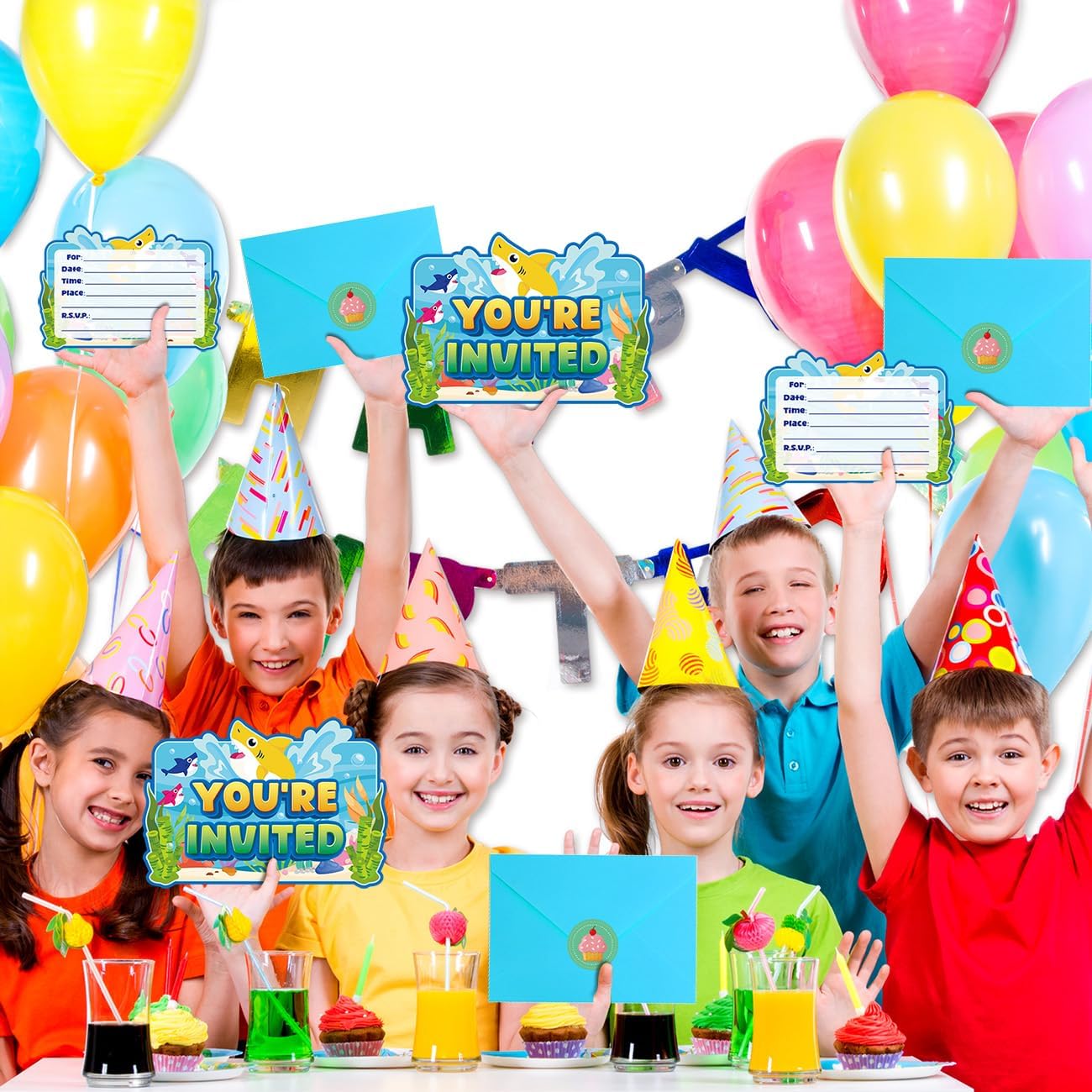 20Pcs Shark Birthday Invitations for Boys