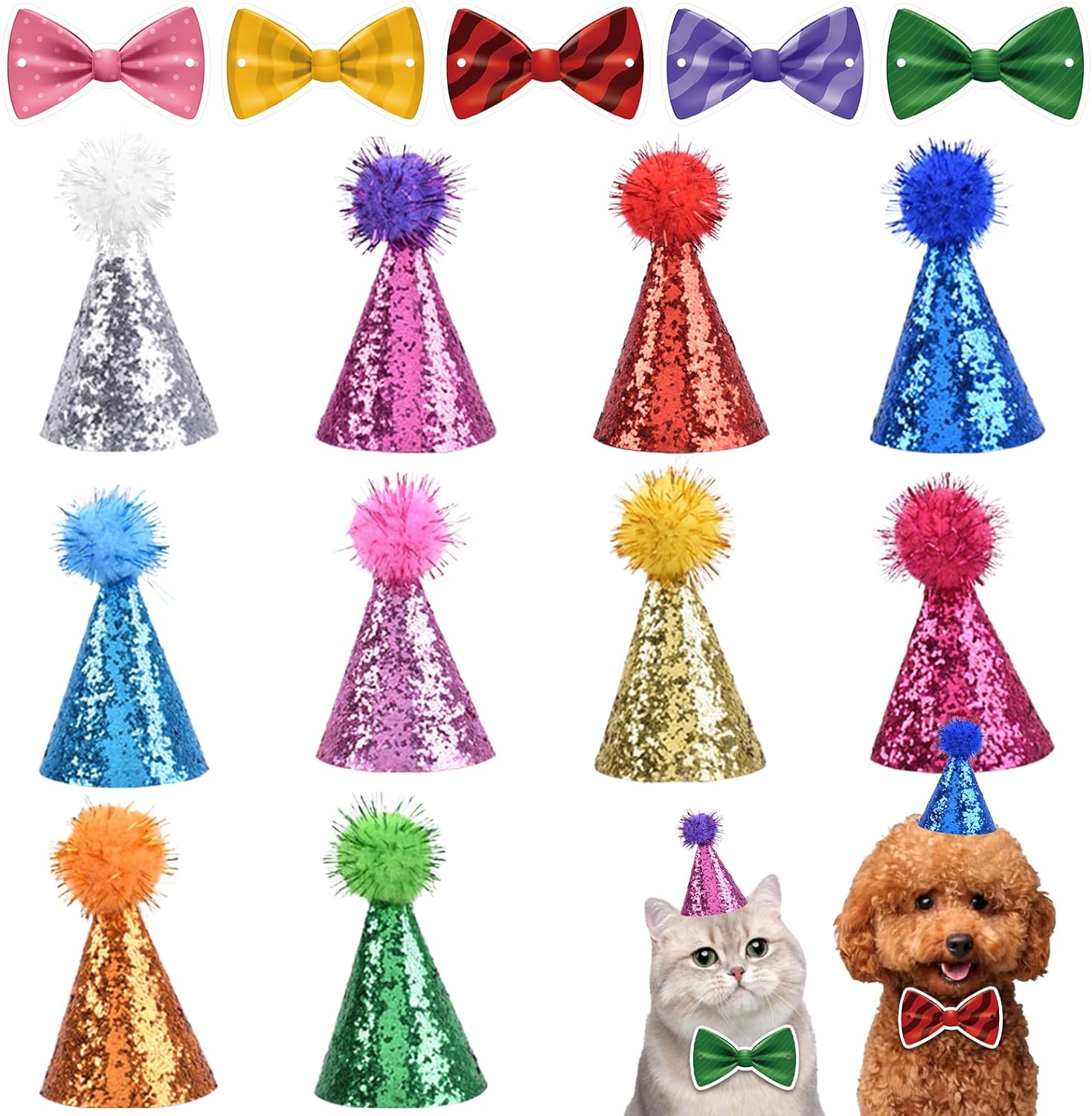 Delaimastor Mini Party Hats with Bow Ties 10 Pack