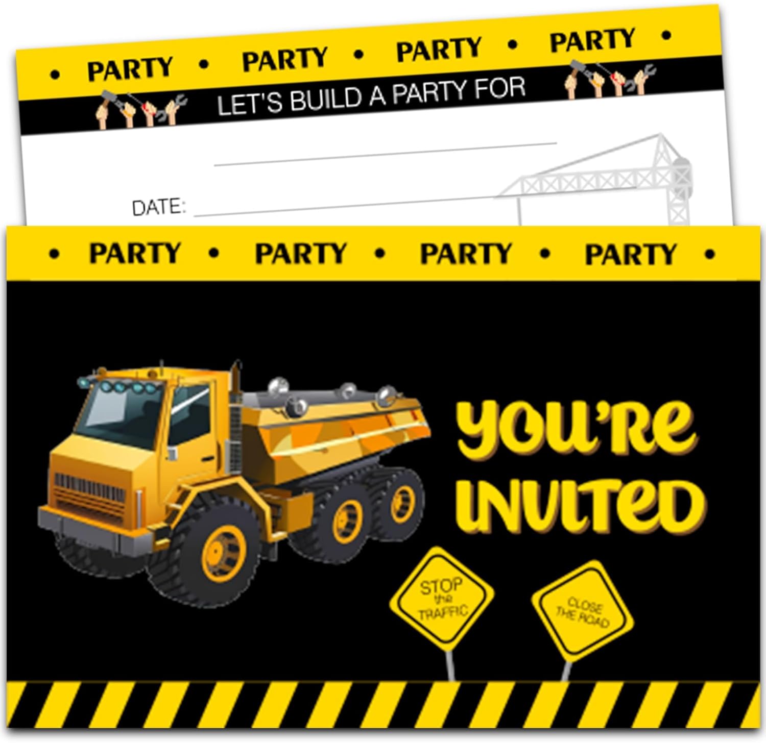 Construction Birthday Party Invitation Cards 30 Pack