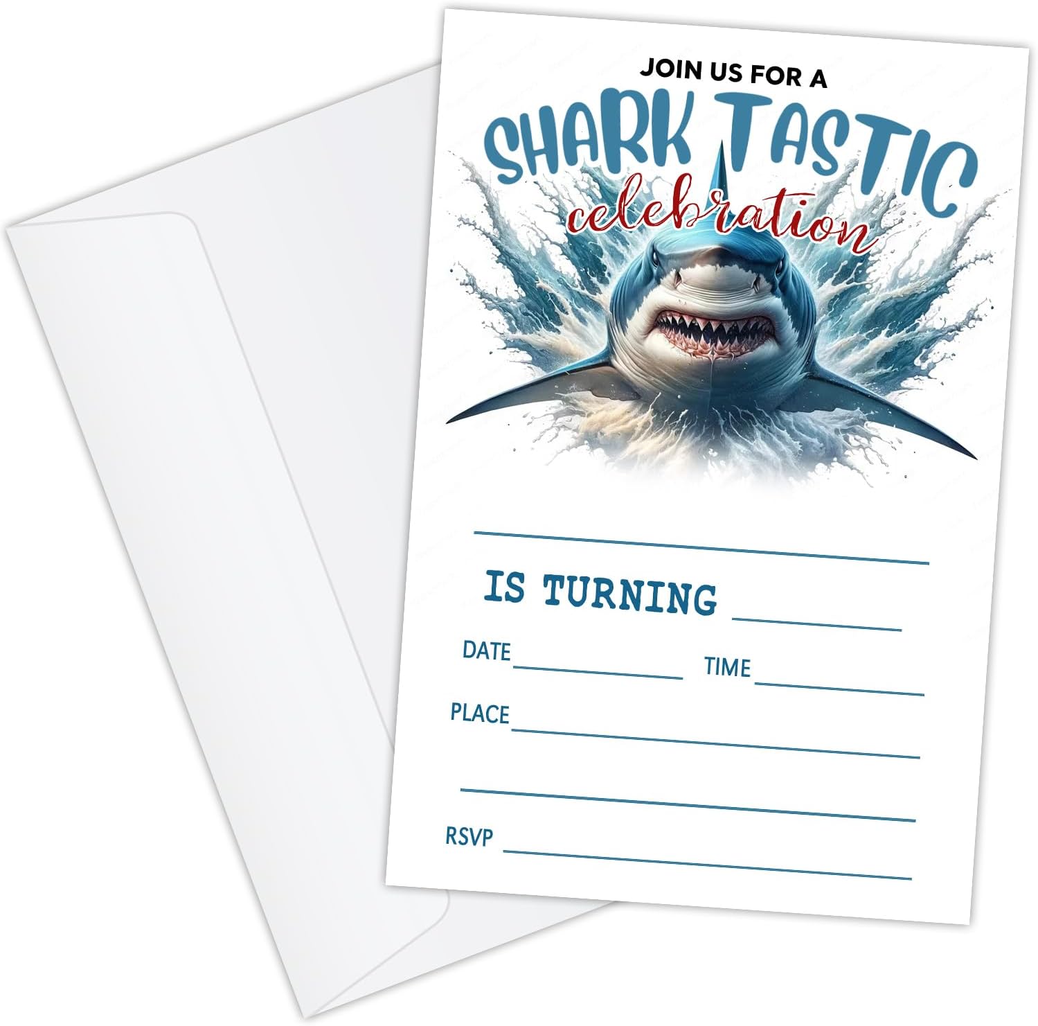 20 Shark Birthday Invitations with Envelopes