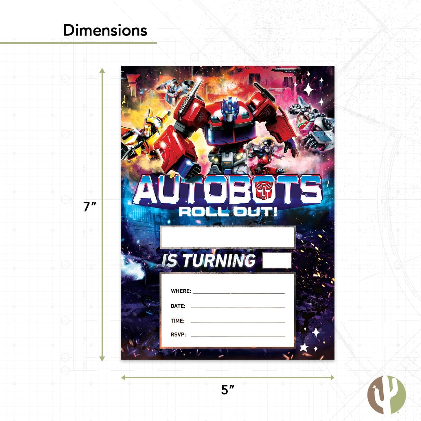 Desert Cactus Transformers Birthday Invitations 10 Piece Set With Envelopes