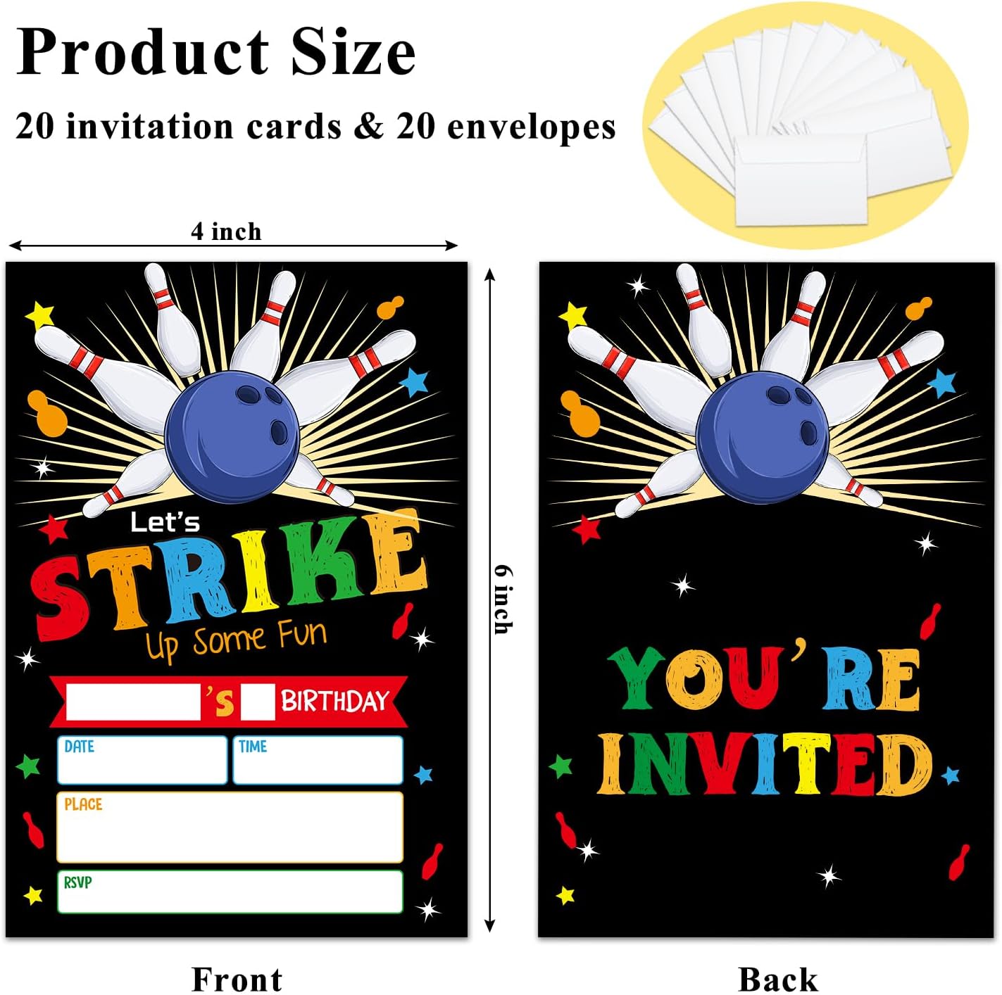 Bowling Party Invitation Cards with Envelopes Set of 20