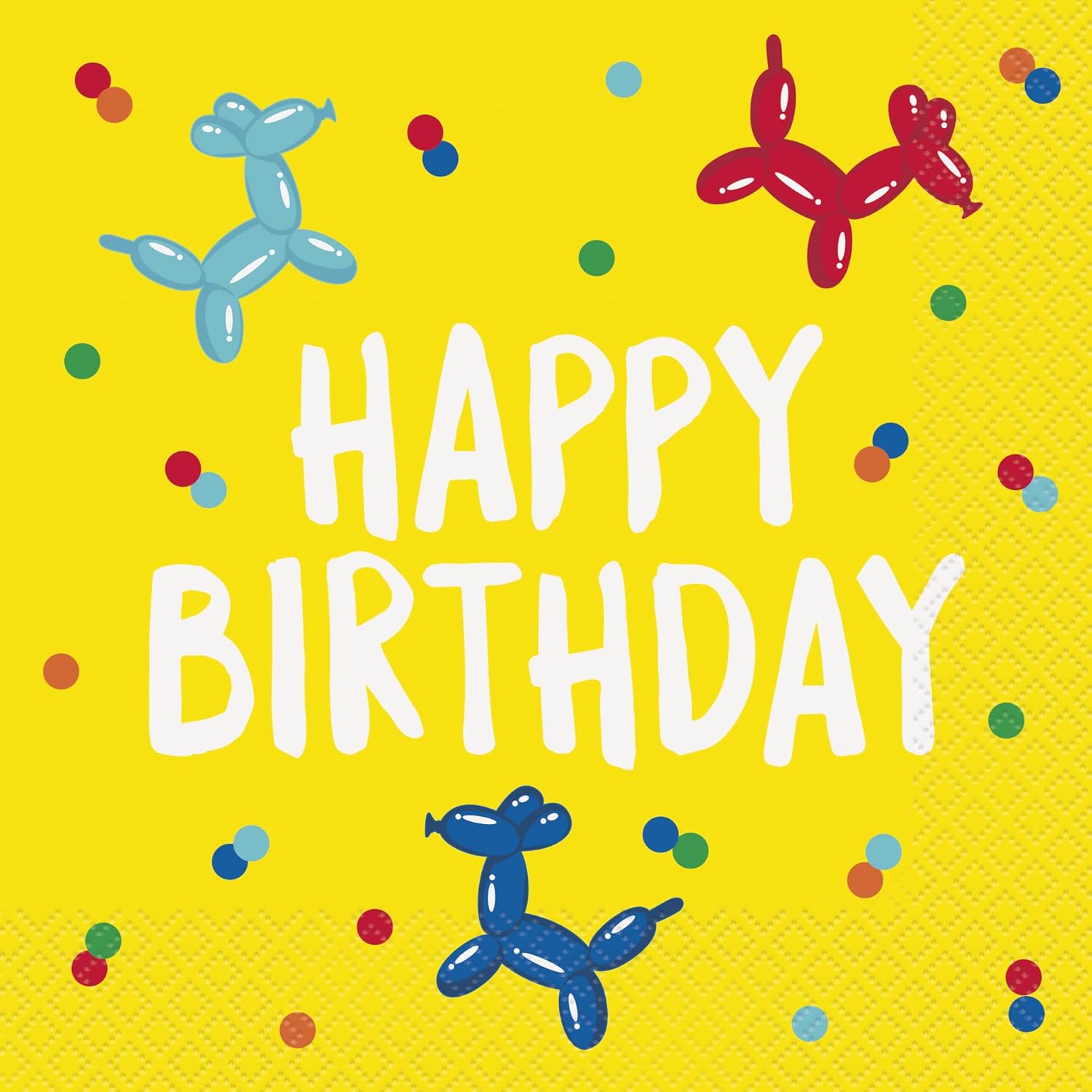 Happy Birthday Yellow Paper Napkins Pack of 16 Balloon Dog Design