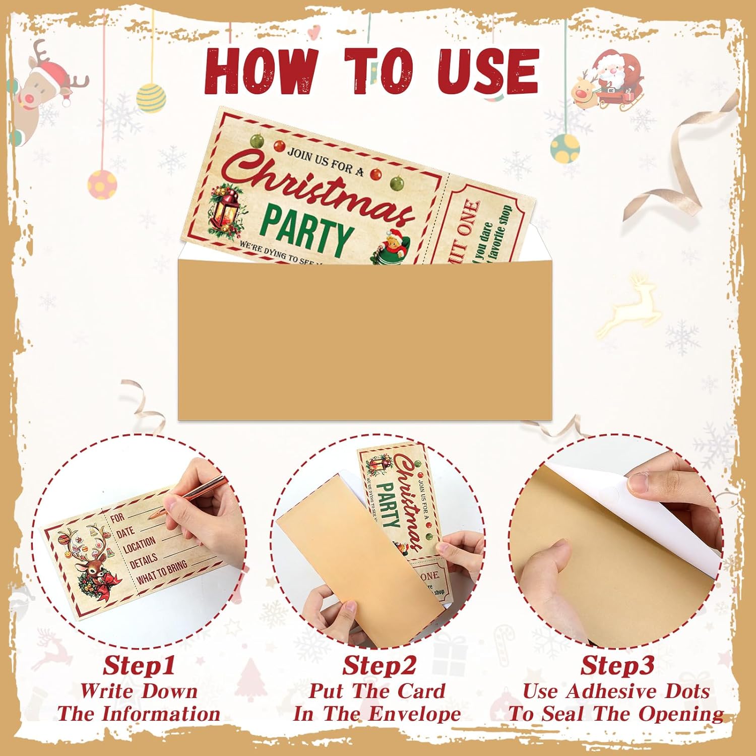 80PCS Christmas Party Invites with Envelopes and Adhesive