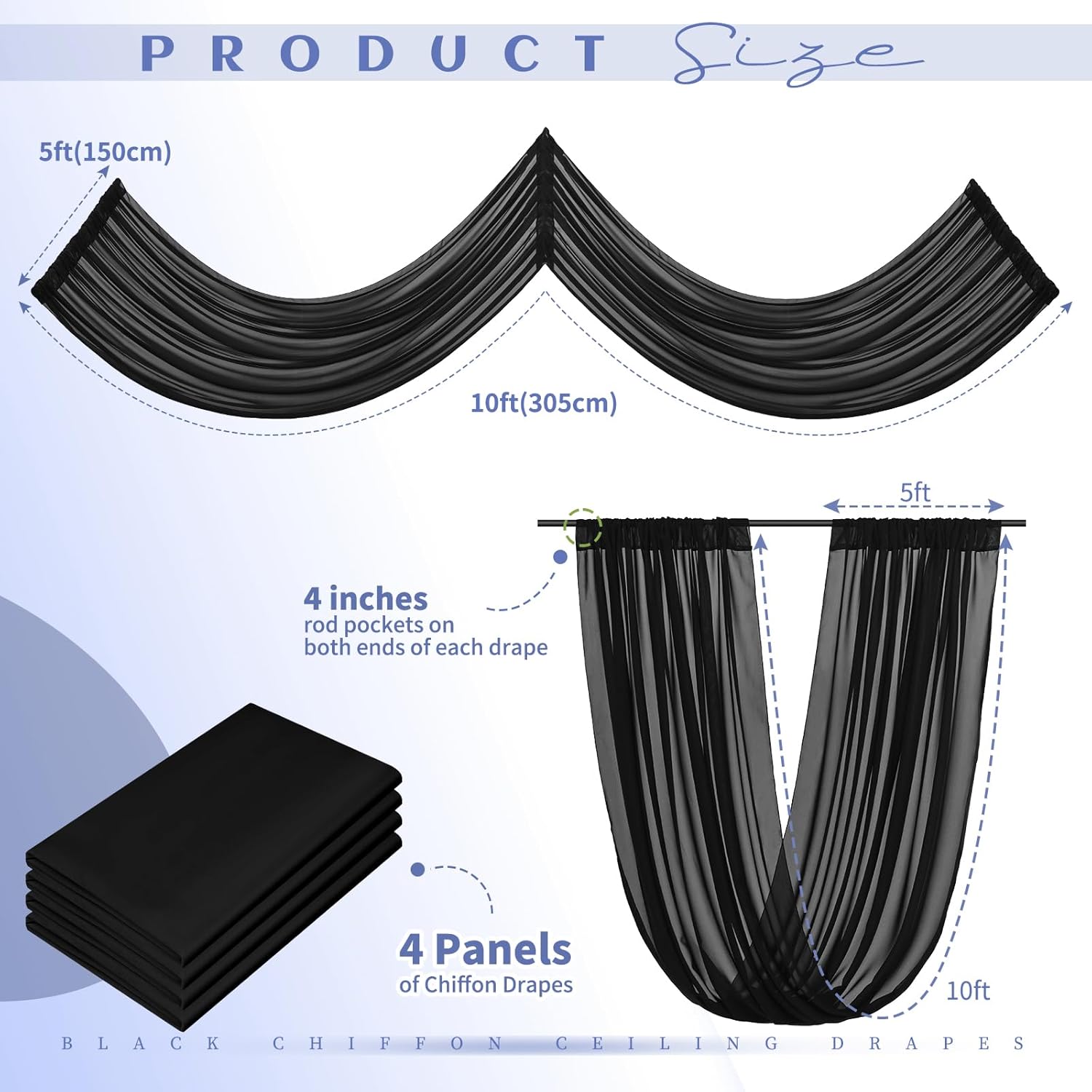 4 Panels Black Ceiling Drapes for Wedding Arch Decorations